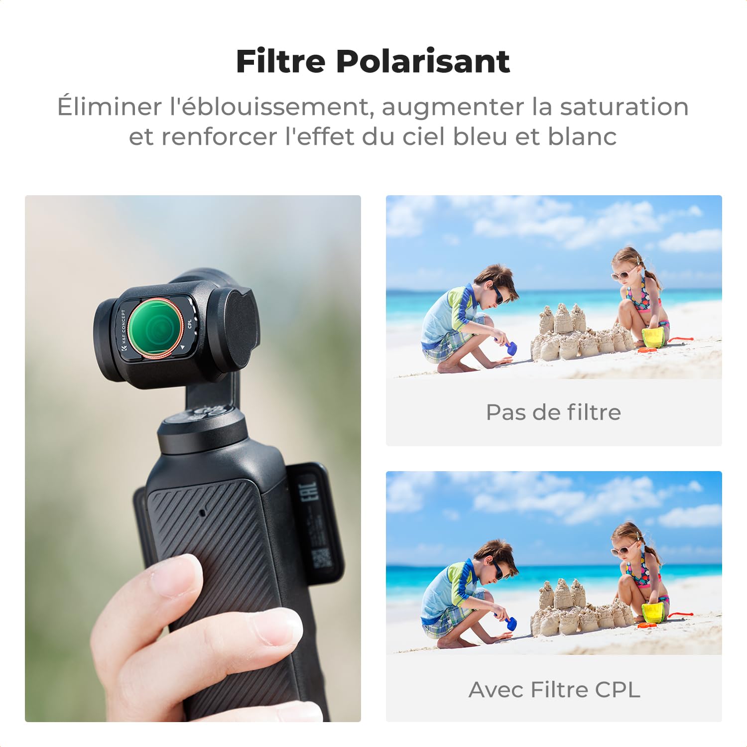 K&F CONCEPT FD161 Filtre Compatible avec DJI OSMO Pocket 3/4, Filtre Polarisant CPL et Black-Mist 1/4 et ND2-32 et Grand Angle et Film de Protection Écran Système Magnétique