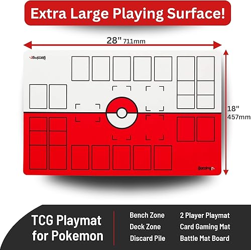 Miniatura 2 de The Gaming Mat Company Tapete de juego de Pokémon compatible con 2 jugadores para cartas de Pokémon, 28 x 18 x 0.16 pulgadas, tapete de batalla rojo