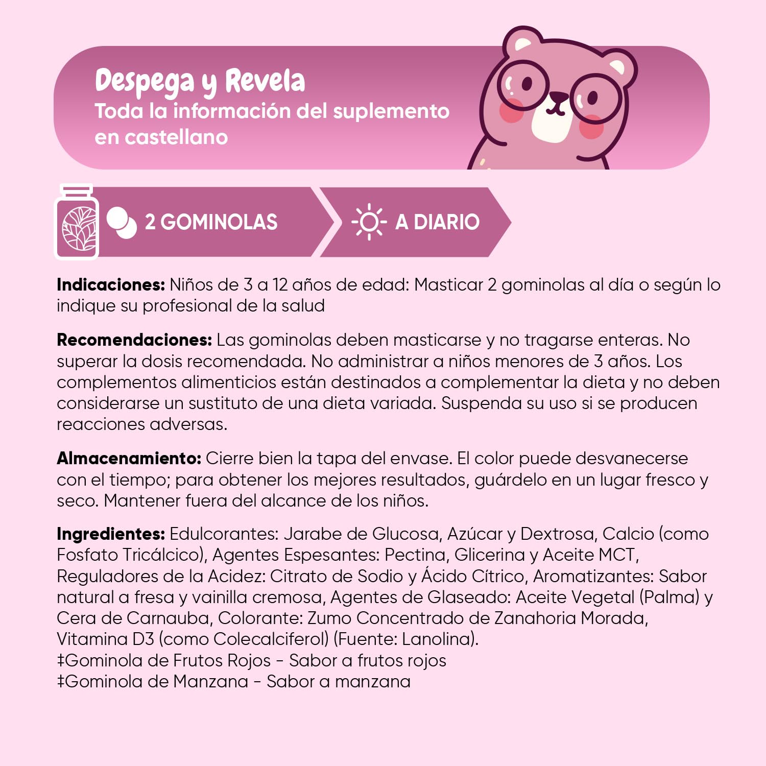 Calcio y Vitamina D3 para Niños - 90 Gominolas, Sabor a Vainilla y Fresa - Suplemento para Niños para su Crecimiento y Desarrollo - 45 Días de Suministro - Sin Lactosa ni Gluten