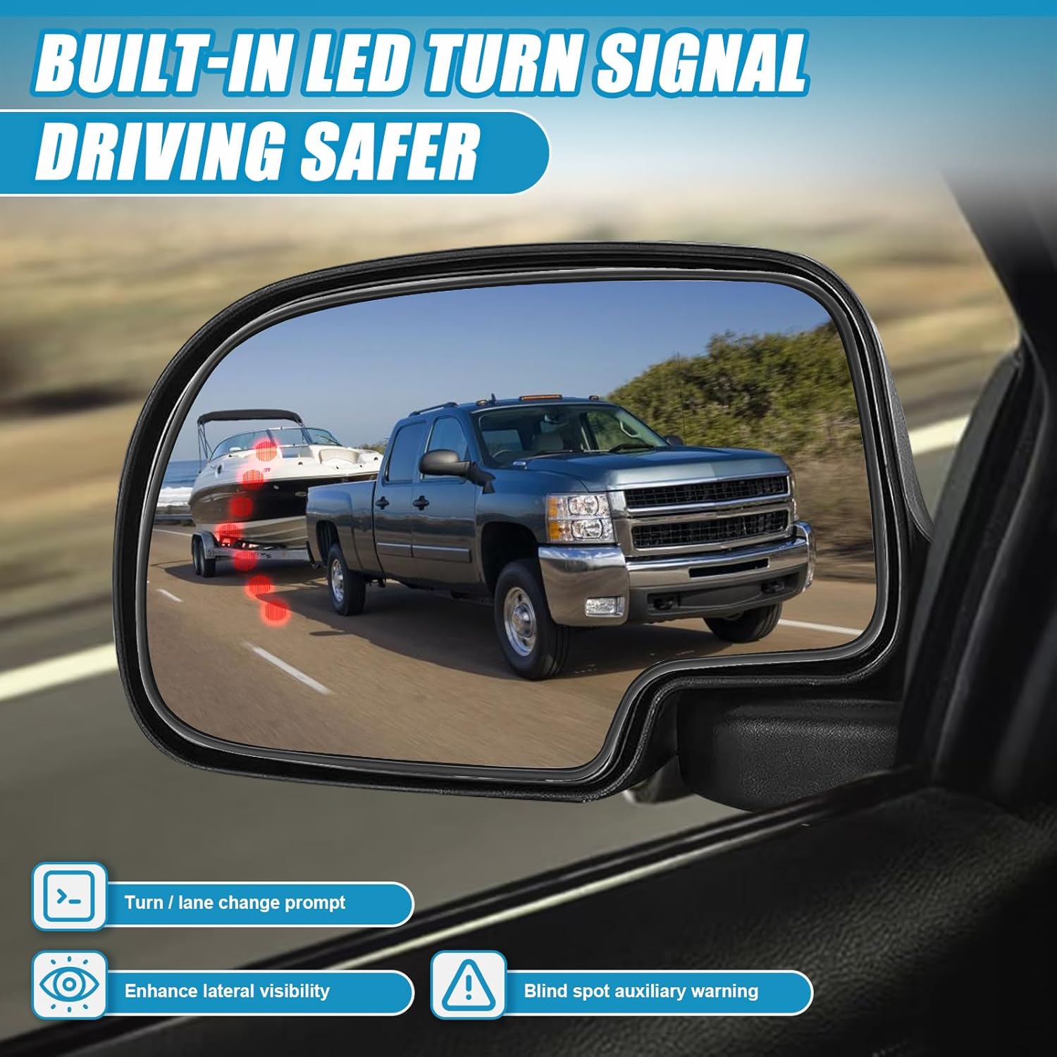 Driver and Passenger Side Heated Mirror Glass with Turn Signal Replacement for 2003-2007 Cadillac Escalade, Chevy Avalanche, Silverado, Suburban, Tahoe, GMC Sierra, Yukon - Rear View Mirror