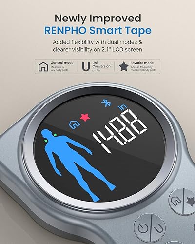 Miniatura 3 de RENPHO Cinta métrica inteligente con pantalla grande, cinta métrica de cuerpo Bluetooth con aplicación para pérdida de peso, forma de fitness,