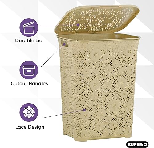 Miniatura 3 de Superio Cesta para la ropa sucia con tapa de 50 litros, 2 cestas para la ropa sucia con asas recortadas, forma rectangular, estilo moderno,