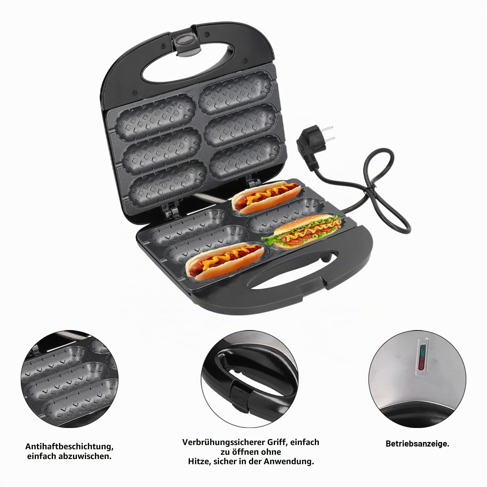 Waffeleisen mit Stabform, Mini Doppelseitiger Corn Dog Waffeleisen, 6 Corn Dog Waffle Maker 750W Schnellheizung mit Antihaftbeschichtung Hot Dog Maker für Zuhause Party