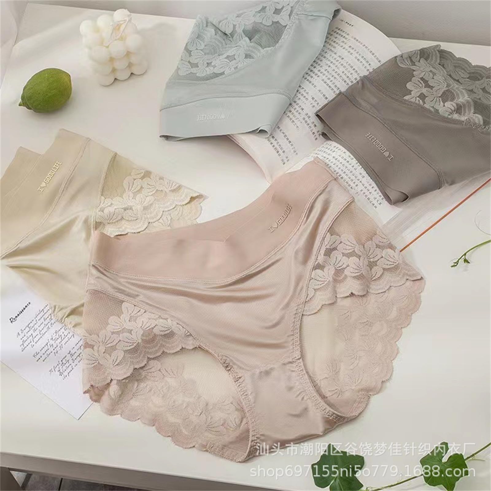 Culotte Hipster Donna Pizzo Donna Sexy di Grandi Dimensioni French Satin Mid-Vita Mutandine 3 Confezioni-B-40-55 kg