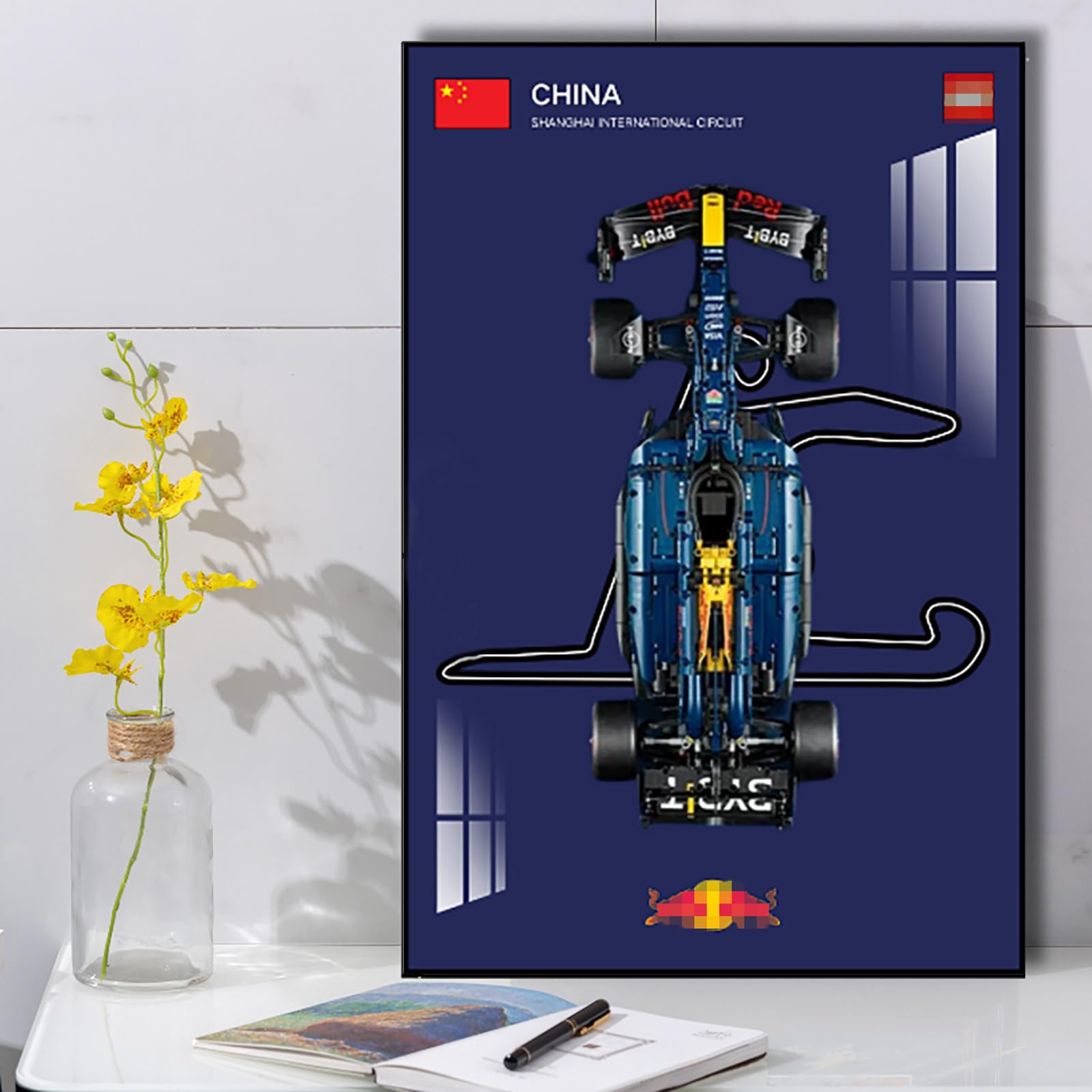 Display Wall Mount for Lego 42206 Technic Red Bull RB20 Racing Decorative Scoreboard for Car Wall Mount Le*go Lovers (Not included Model) (Shanghai International Circuit in China)