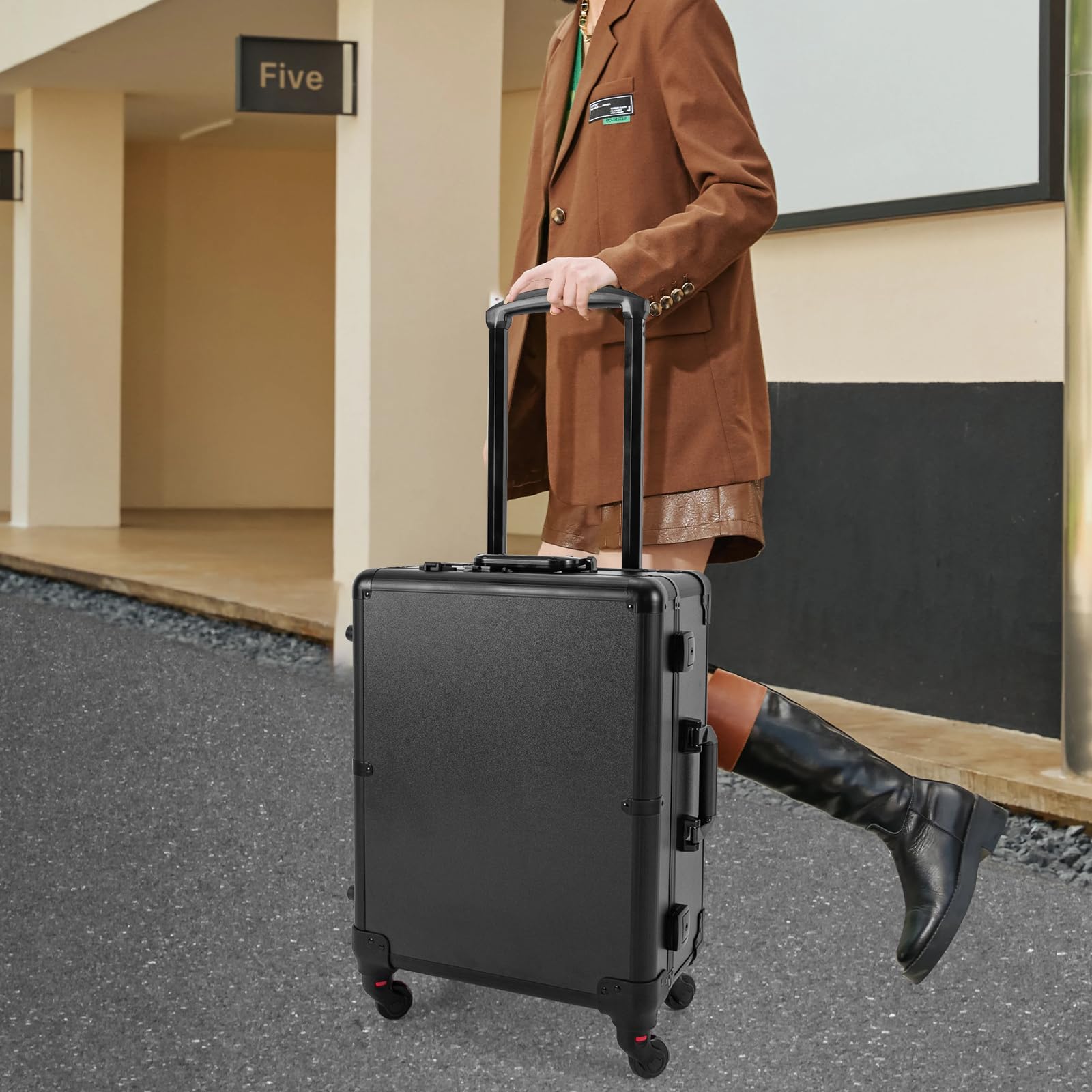 Profesjonalna walizka do makijażu z oświetleniem i nogami, kuferek na kosmetyki z 8 diodami LED i lustrem, walizka na kółkach z regulacją wysokości, mobilne studio kosmetyczne dla wizażystów, czarna