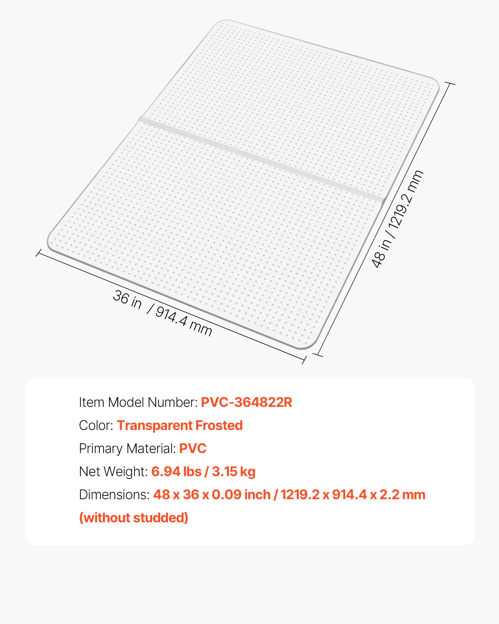 VEVOR Alfombra Protectora para Suelos Alfombrados 1219,2 x 914,4 mm Rectangular Alfombrillas de PVC para Silla de Oficina Antideslizante Fácil de Limpiar Deslizamiento Suave para Hogar, Transparente