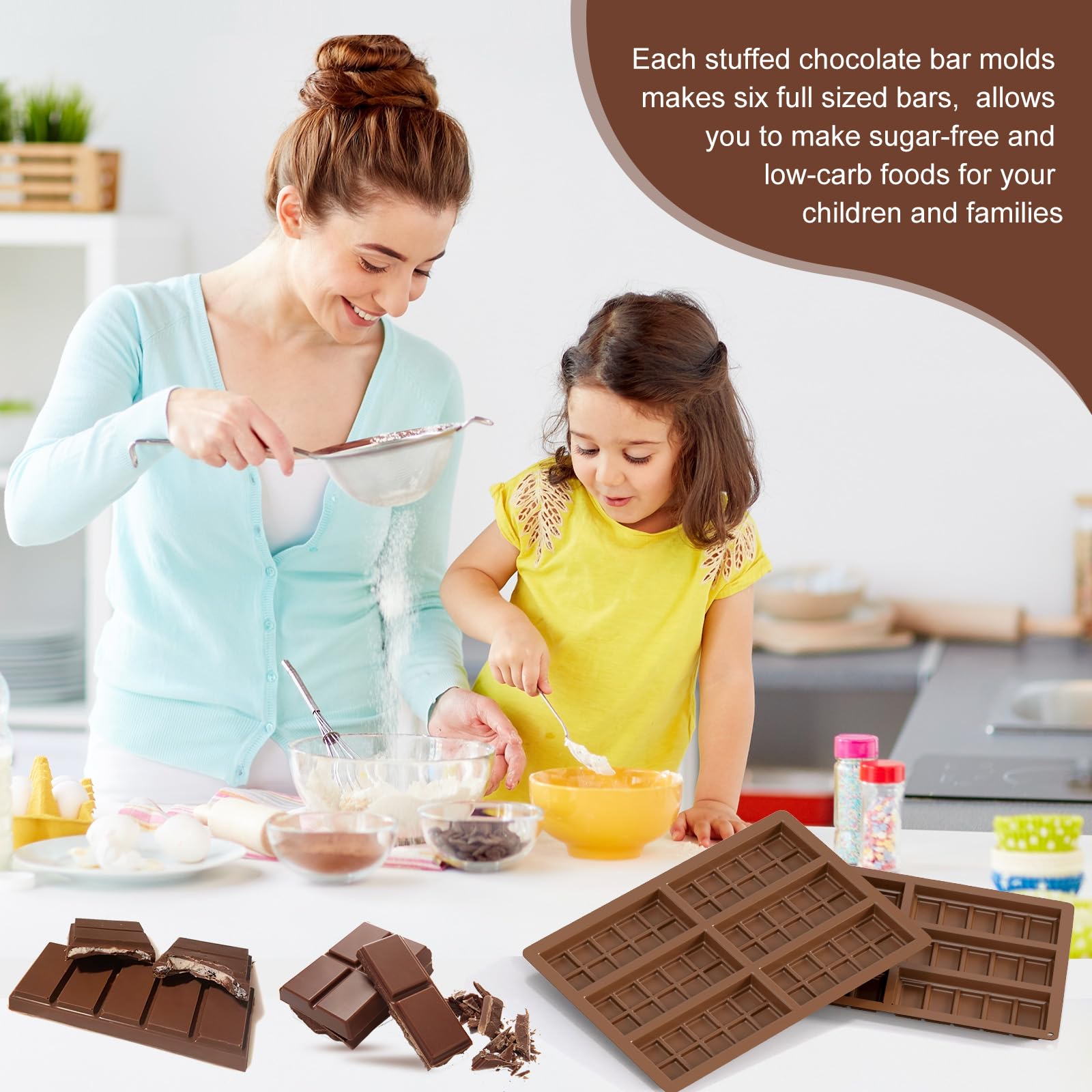 Moldes de barra de chocolate, paquete de 2 moldes de silicona para barra de chocolate profundo Dubai para relleno de Knafeh, pistacho, Halloween, Navidad, barra de chocolate gruesa