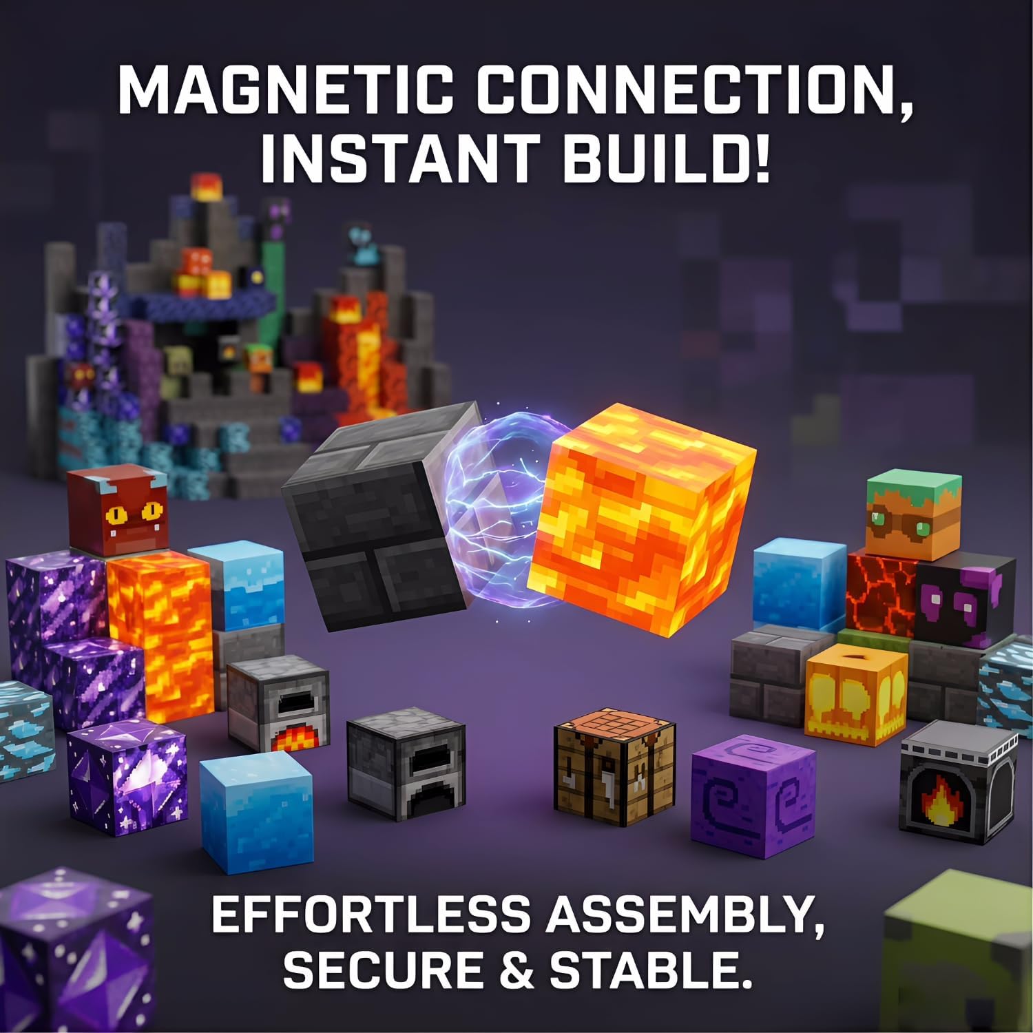 100PCS Magnetic Building Blocks for Kids, Cave World Style Pattern Cubes, STEM Construction Set Build Multiple Shapes, Educational Toy for Boys & Girls