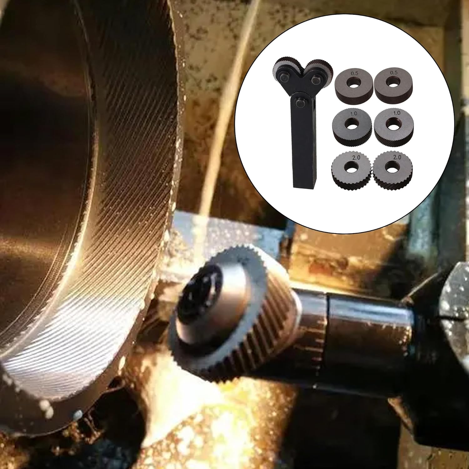 CNBTR Rotating Head Knurling Tool Pitch Diagonal Coarse Linear Dual Wheels 0.5mm 1mm 2mm with 1.5mm Pitch Pack of 7