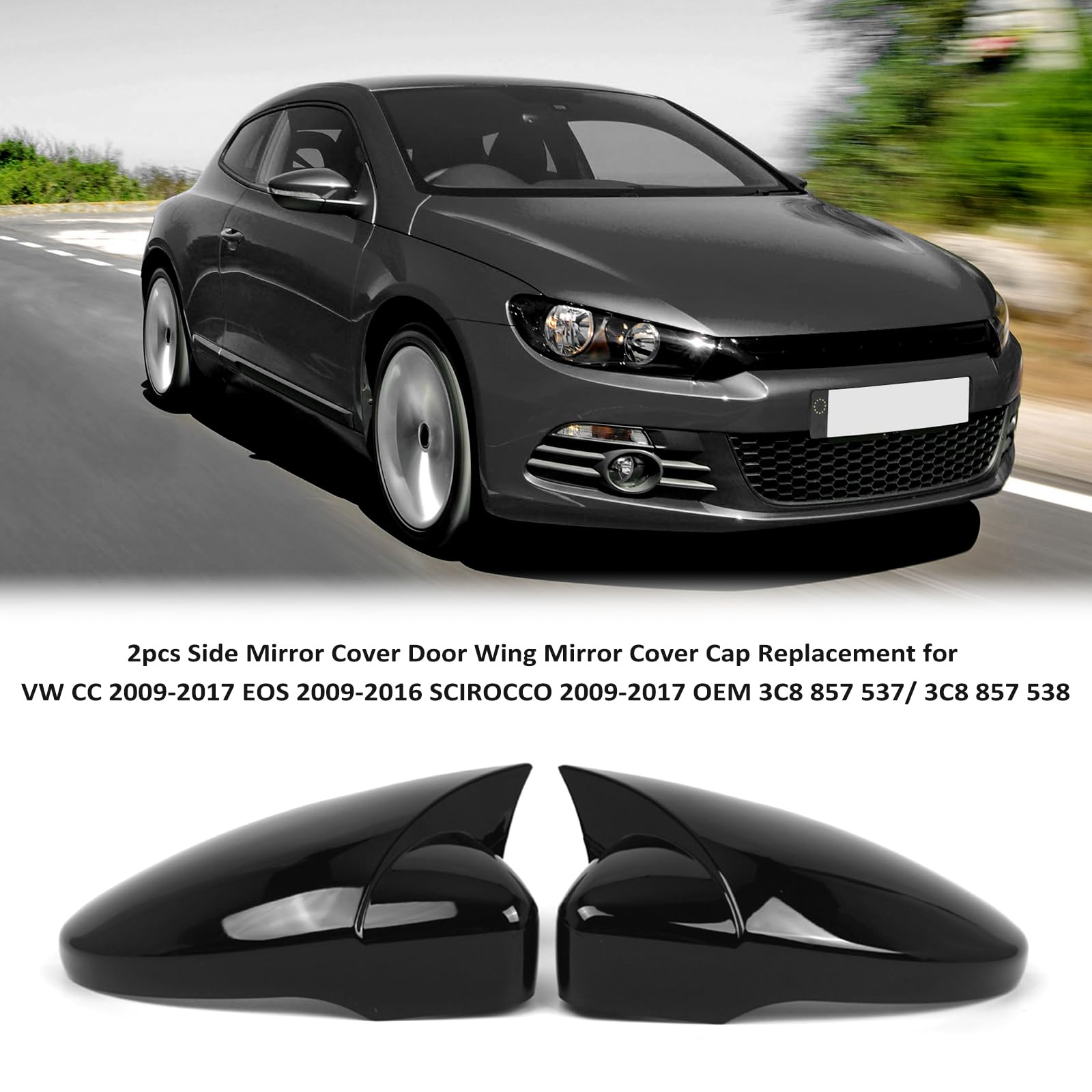 Shkalacar 2 PCS Carcasas Espejos Retrovisores, Tapa Cubierta Espejo Coche Repuesto para VW CC 2009-2017 EOS 2009-2016 Scirocco 2009-2017 OEM 3C8 857 537/ 3C8 857 538
