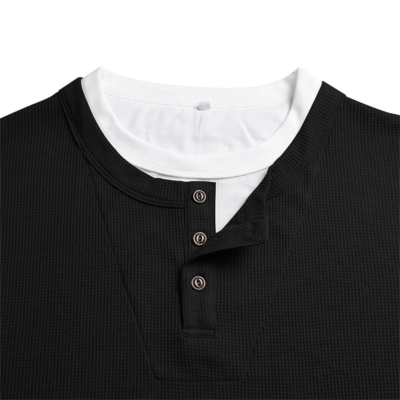 CHUNOTU Henley T Shirt da uomo UK Waffle Knit Fake Two Piece Long Sleeve | Casual Base Layer Tees Oversize Plain Felpe Loose Fit Moda Pullover Maglione Top