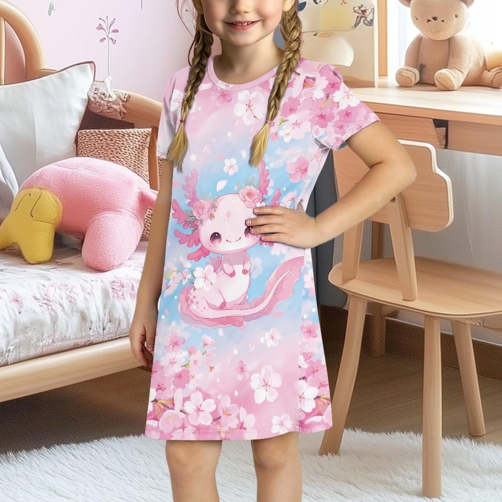 Camisón de manga corta para niñas de 3 a 14 años, cómodo para dormir
