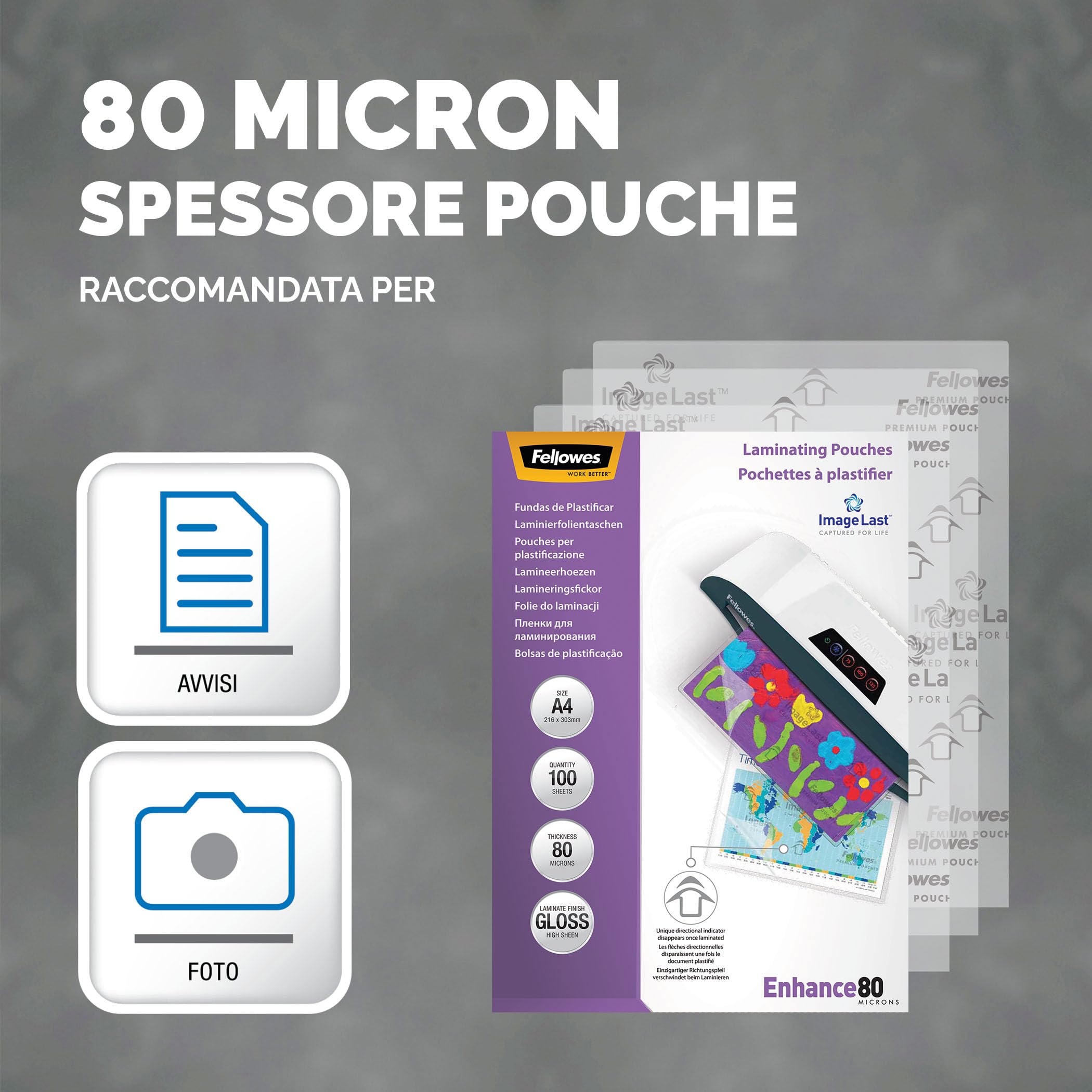 Fellowes Pouches per plastificazione A4 lucido 100 pezzi 160 micron