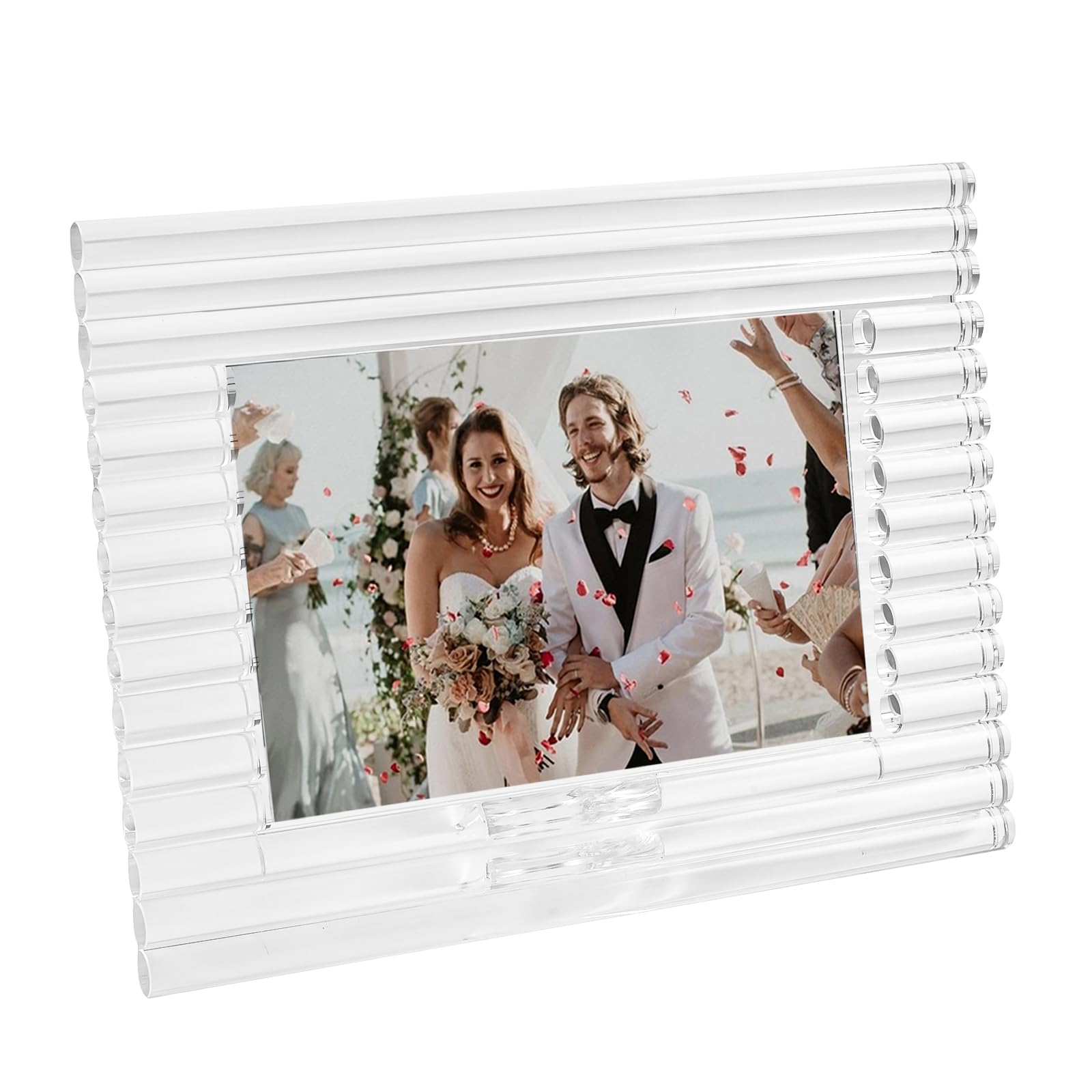 kitCom Kristall-Bilderrahmen, 12,7 x 17,8 cm, für Andenken, Fotorahmen, Hochzeit, Tischdekoration, für Fotos à 12,7 x 17,8 cm, transparent, mit Geschenkbox