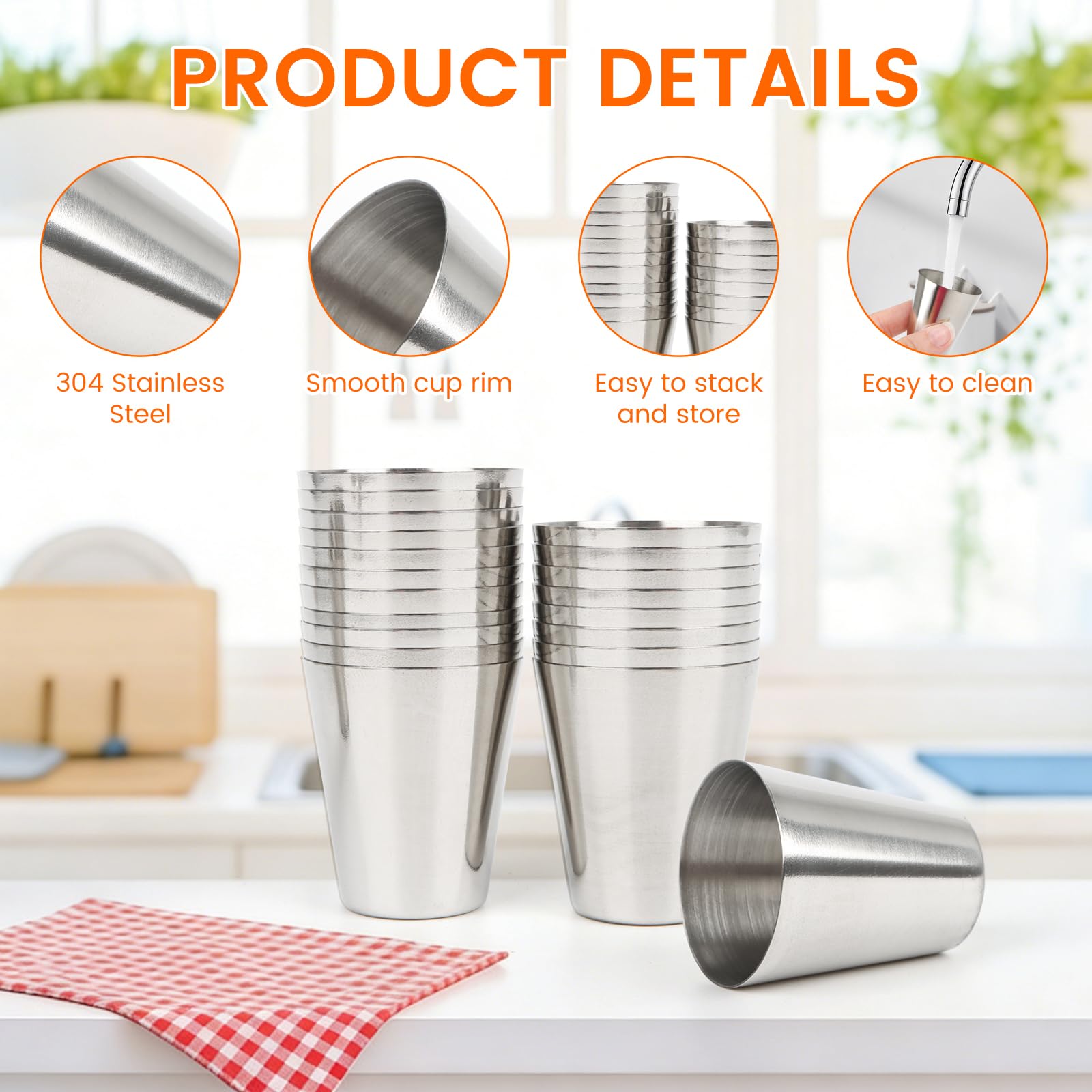 20 vasos de acero inoxidable y 1 cuchara, 30 ml vaso de metal | Apilable viaje