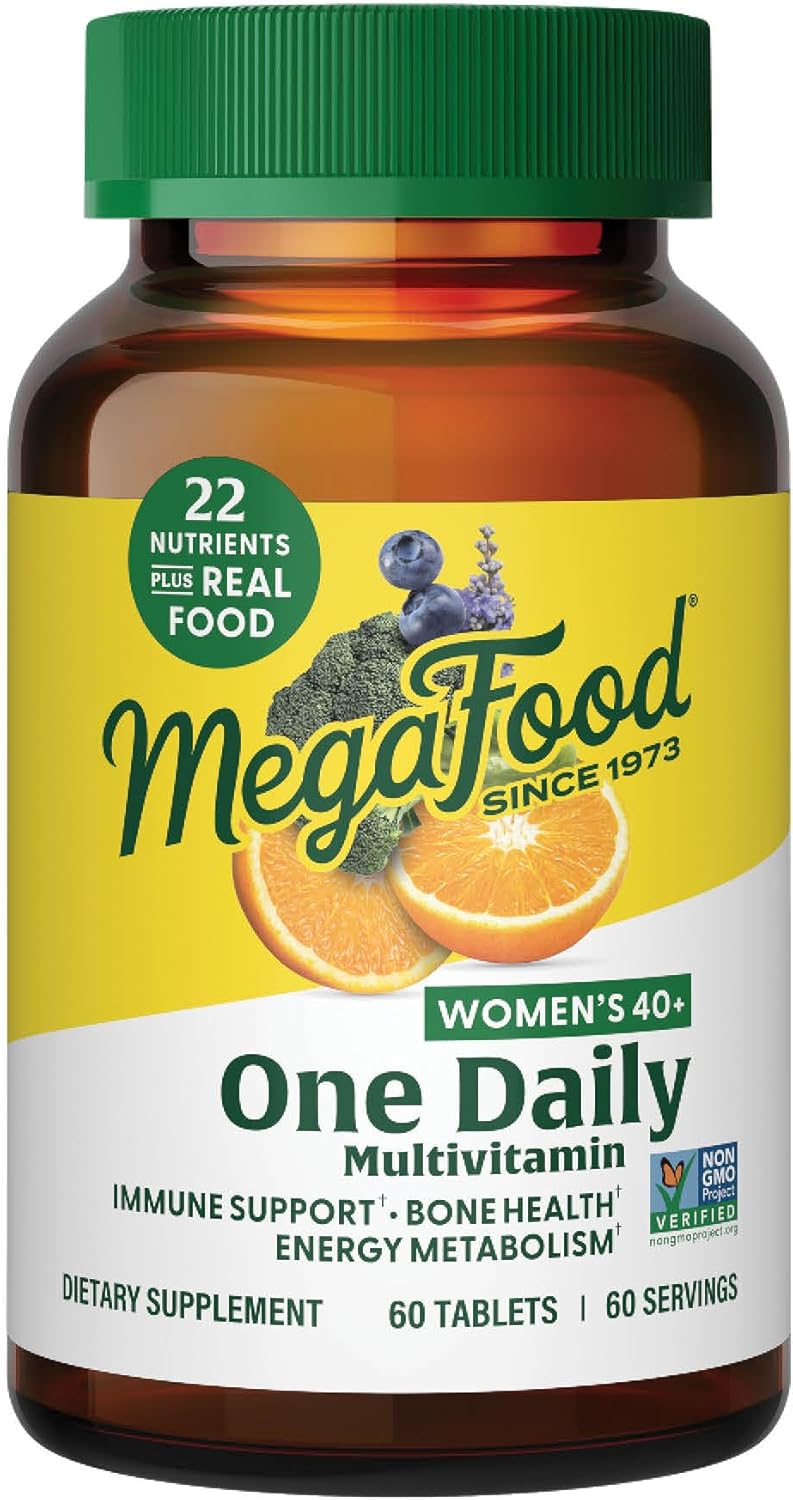 MegaFood Women’s 40+ One Daily Multivitamin for Women with Vitamin B12, Vitamin B6, Vitamin C, Vitamin D, Zinc & Iron – Plus Real Food – Immune Support – Bone Health – Non-GMO – Vegetarian – 60 Tabs