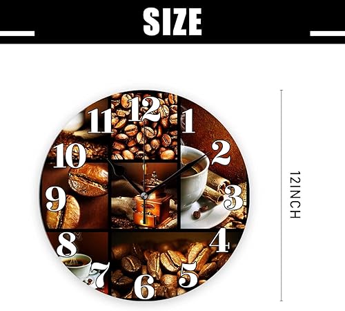 Miniatura 2 de Relojes de pared a pilas de 12 pulgadas, tema café, decoración silenciosa del hogar para baño, sala de estar, dormitorio