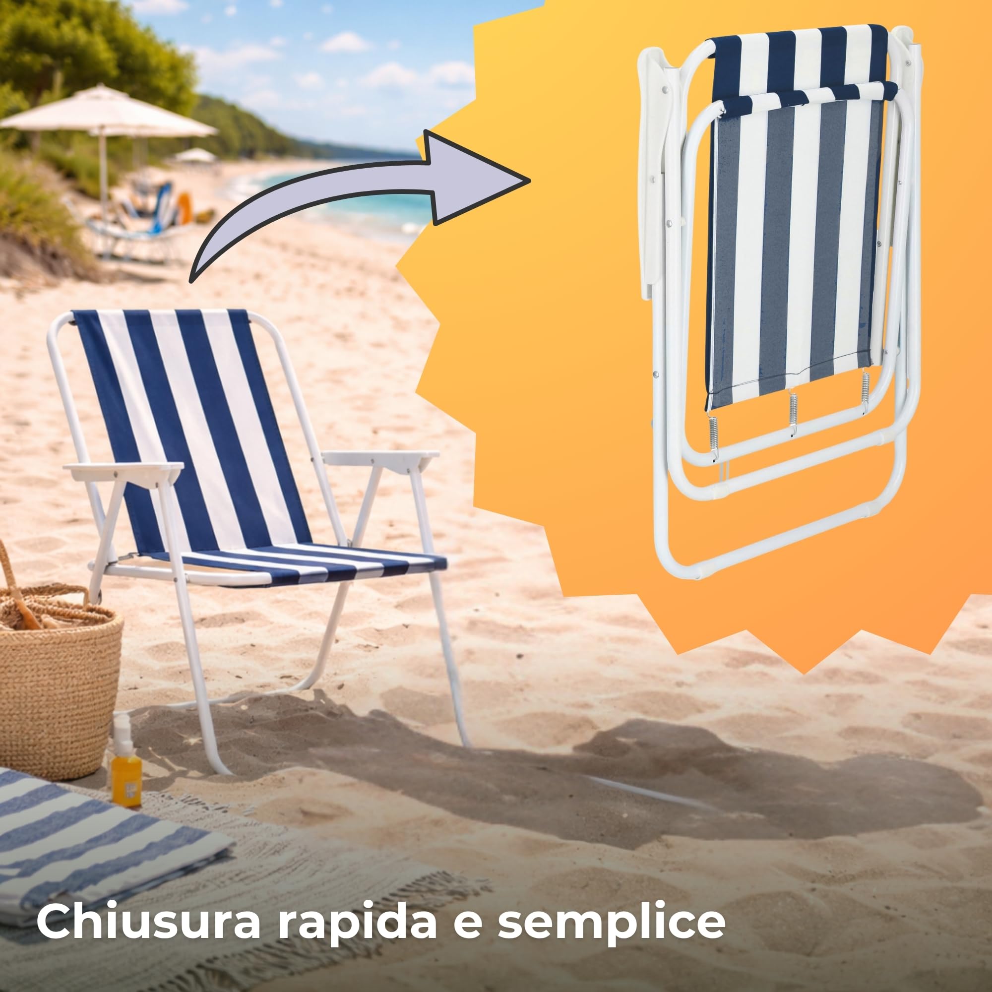 SPRINGOS - Set 2 Sedie Pieghevoli da Campeggio con Braccioli, Leggere, con Telaio in Metallo, Facili da Trasportare, per Esterni, Spiaggia, Giardino, 100 kg di Carico