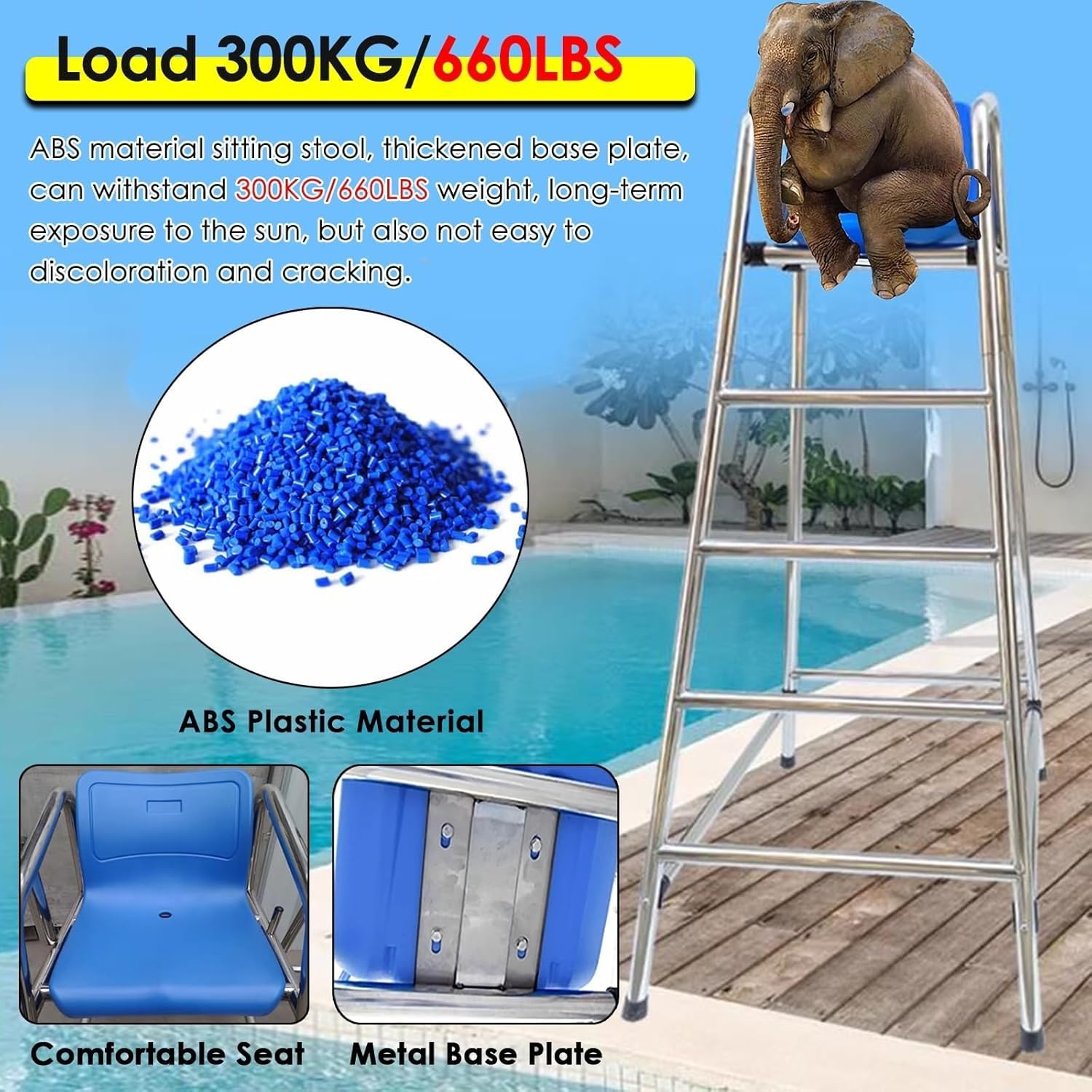 Escalera de rescate elevada desmontable para piscinas, playas y lagos, diseño de taburete alto para un fácil acceso y salvar vidas