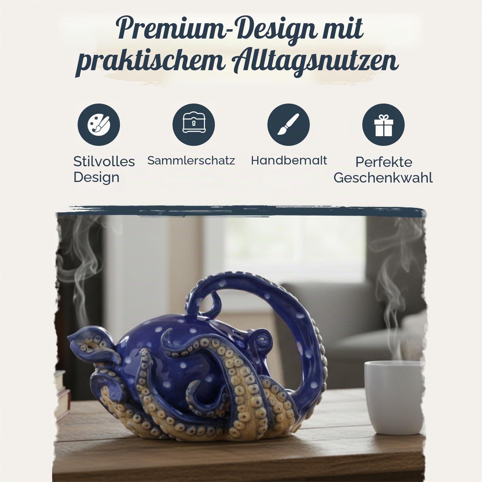 Blue Sky Ceramic 10" x 7" x 6.5" Blue Octopus Teapot