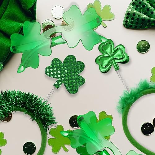 Miniatura 7 de BOLZRA 8 diademas y lentes de sol de trébol para el día de San Patricio, accesorios para lentes de trébol para el día de San Patricio, suministros