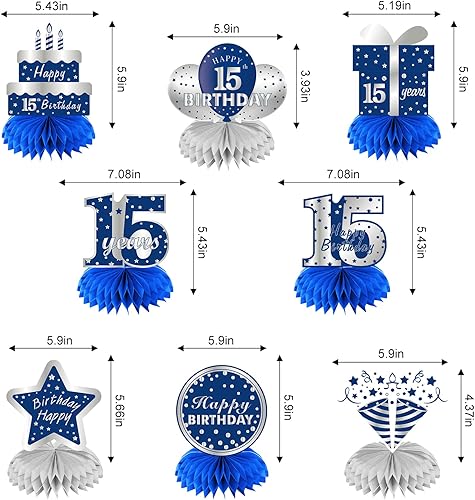 Miniatura 2 de Kauayurk 8 piezas de centros de mesa de panal de cumpleaños número 15 para niños suministros de mesa de 15 años suministros de fiesta letrero de