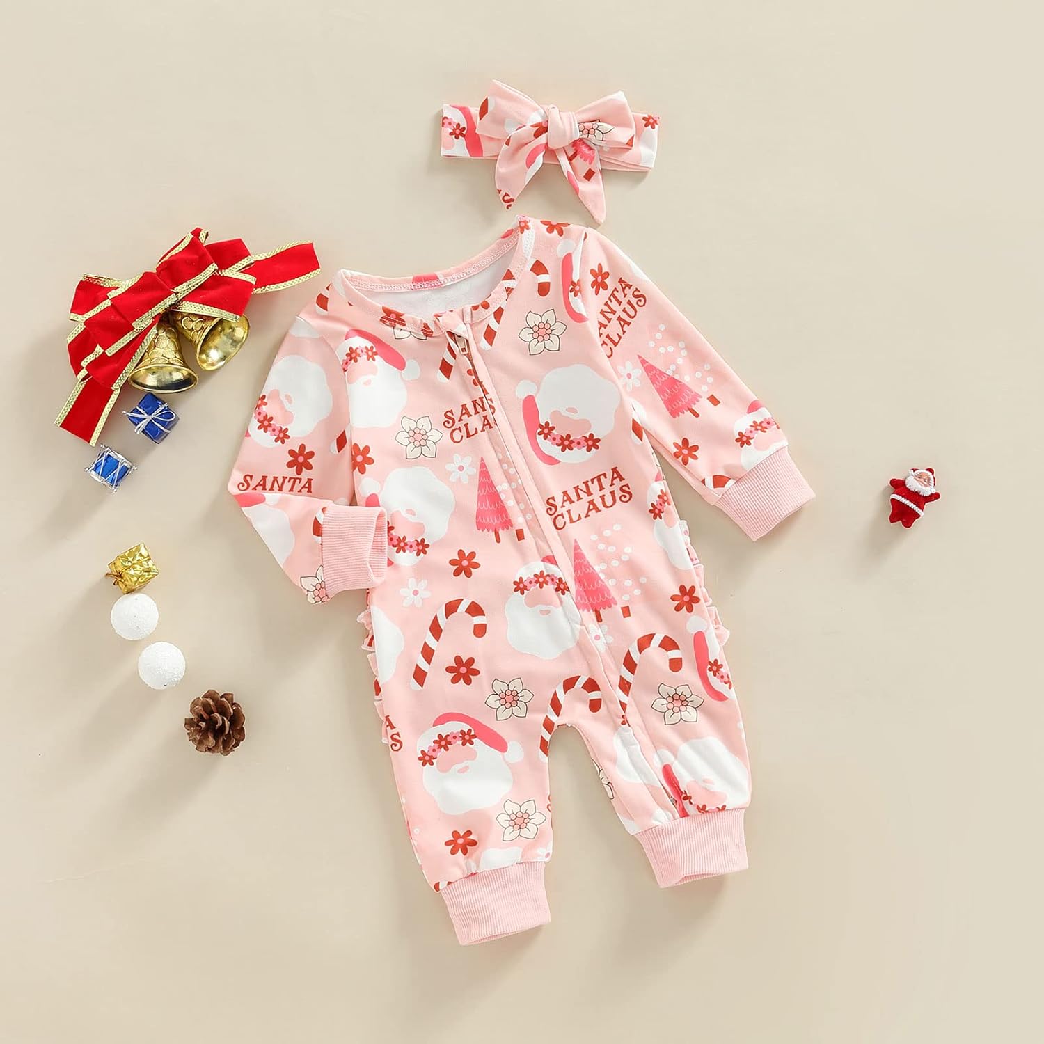 MoZiKQin Newborn Baby Girl Ruffle Romper Knit Sweater Onesie Jumpsuit Long Sleeve Zipper Romper Solid Fall Winter Outfits - Image 2