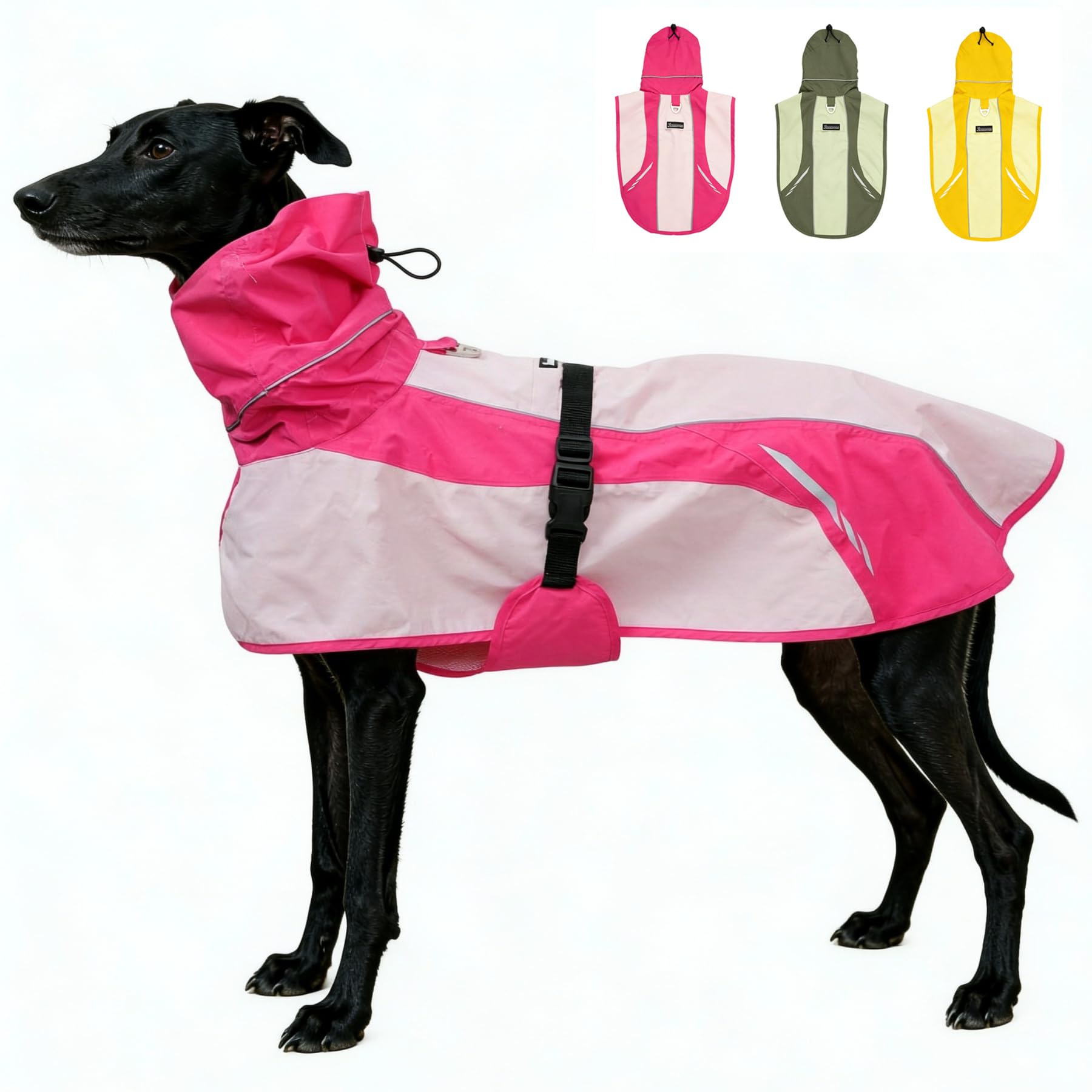 MAMORE Waterproof Dog Raincoat with Chest Cover, Adjustable Reflective Lightweight Dog Rain Jacket for Small Medium Large Dogs Leash Hole