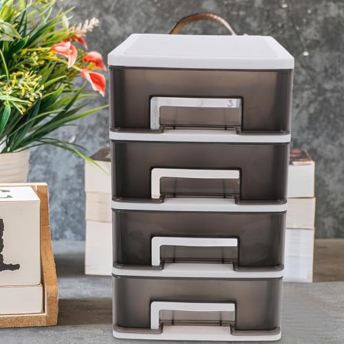 Miniatura 2 de BESPORTBLE Cajones de plástico con 4 cajones de plástico, organizador de almacenamiento de cajones, marco blanco con cajones de escritorio de