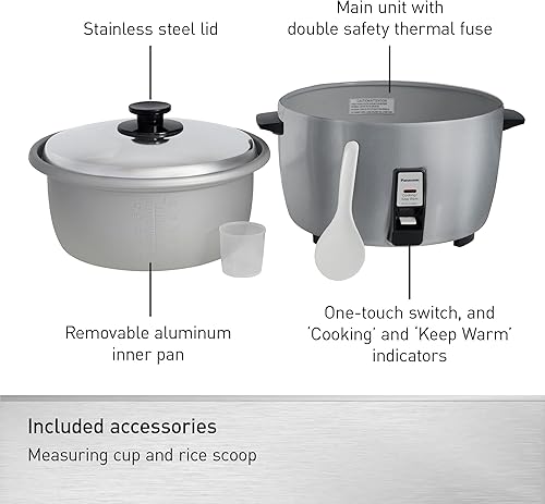 Miniatura 18 de Panasonic Arrocera comercial, capacidad extra grande para 60 tazas (cocida), 30 tazas (sin cocinar) con operación de un solo toque y sartén duradera