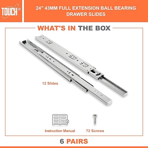 Vista 17 de TOUCH Diapositivas para cajones (6 pares, 12 pulgadas, 11.811 in) de extensión completa, rodamiento de bolas de montaje lateral, 3 pliegues, rieles
