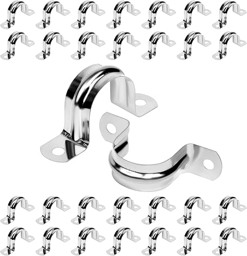 30 abrazaderas de conducto de acero inoxidable de 1-1/4 pulgadas, correa de 2 agujeros, correa de tubo rígida, clips de tensión, abrazadera de tubo