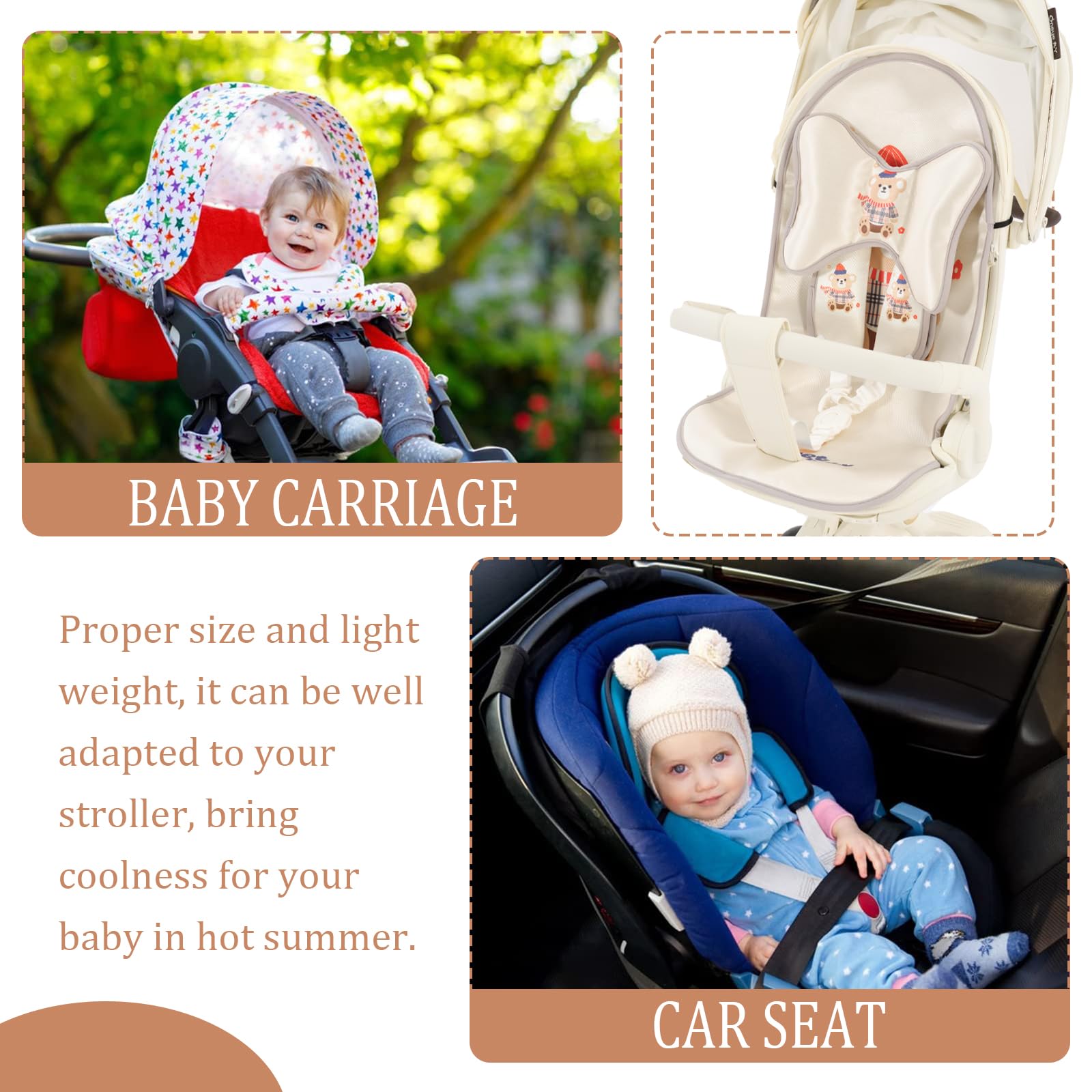 Sitzauflage Kinderwagen Sommer Kinderwagen, 5 Punkt Gurt Kühlkissen Weiche Atmungsaktive, 3 Stück Kühler, Kissen Schulterpolster, Kopfkissenkinder, Mit Niedlichen Tieren (Bär)
