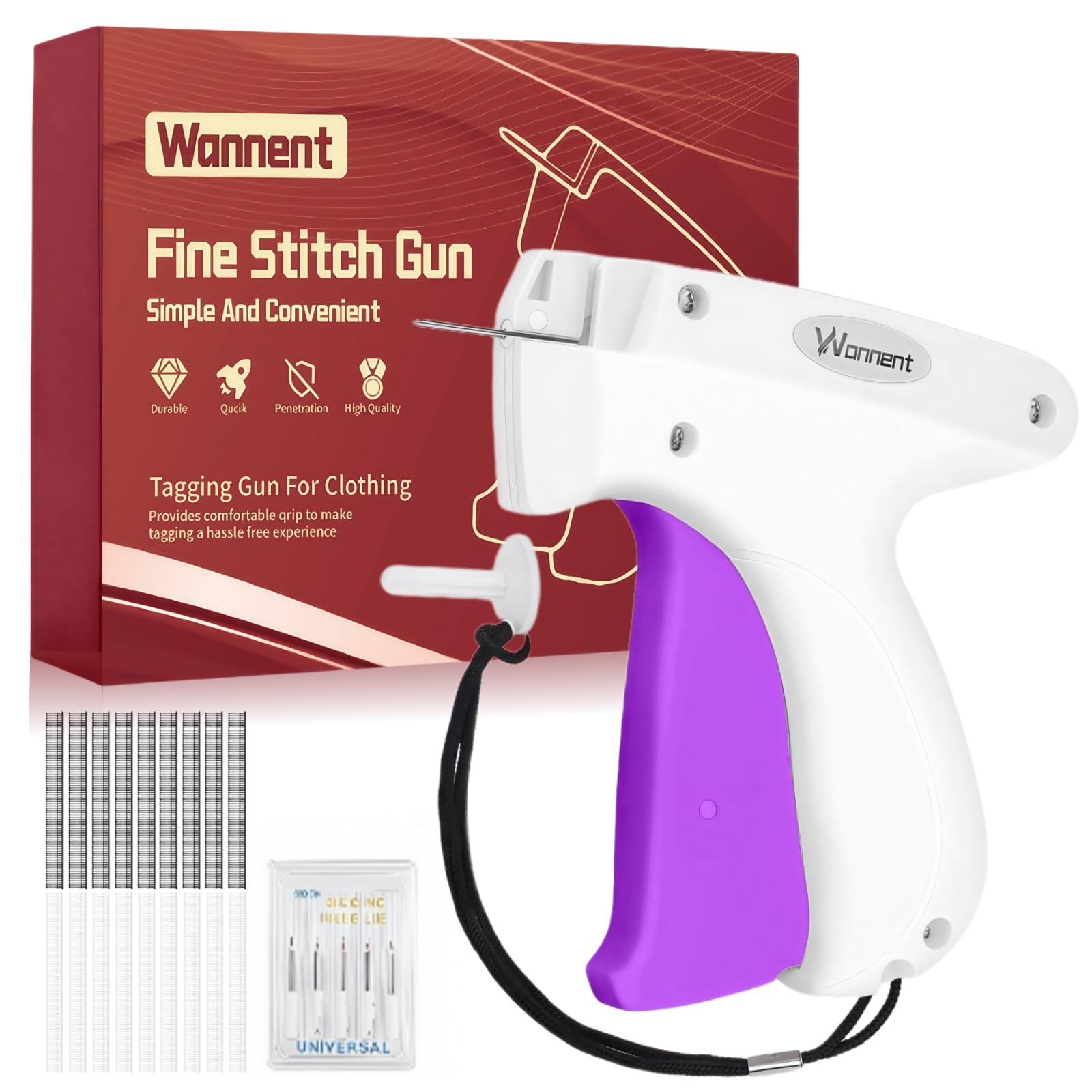 Stichpistole für Kleidung, Nähpistole für Kleidung, Nähte, schnelle Kleidungsfixierung, inklusive 1.000 schwarze Verschlüsse, 1.000 weiße Verschlüsse und 6 Nadeln (WhiteSmoke + DarkOrchid1)