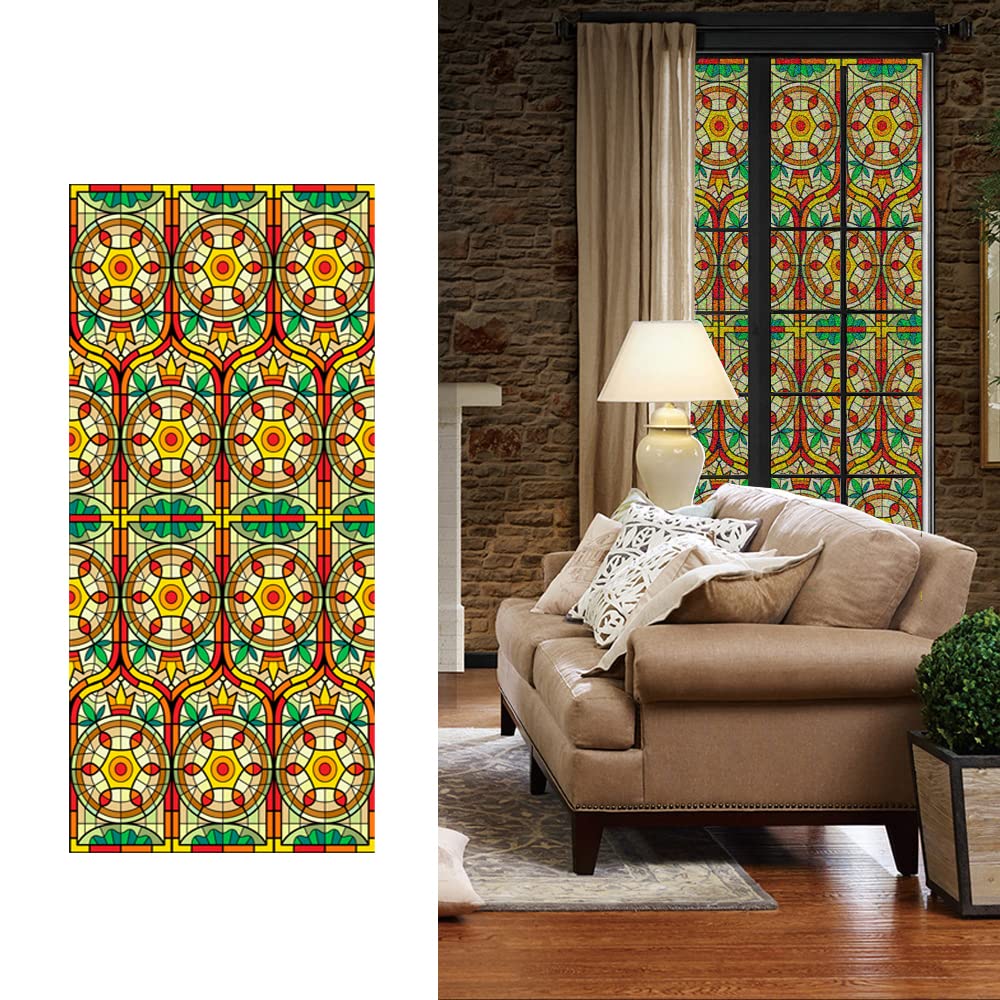 Veluly Window Film, Privacy Window Film, Frosted Stained Glass Window Decals, Non-Adhesive UV Proof Static Clings, Removable Glass Sticker for Bathroom Bedroom Office Window Décor, 60x100cm