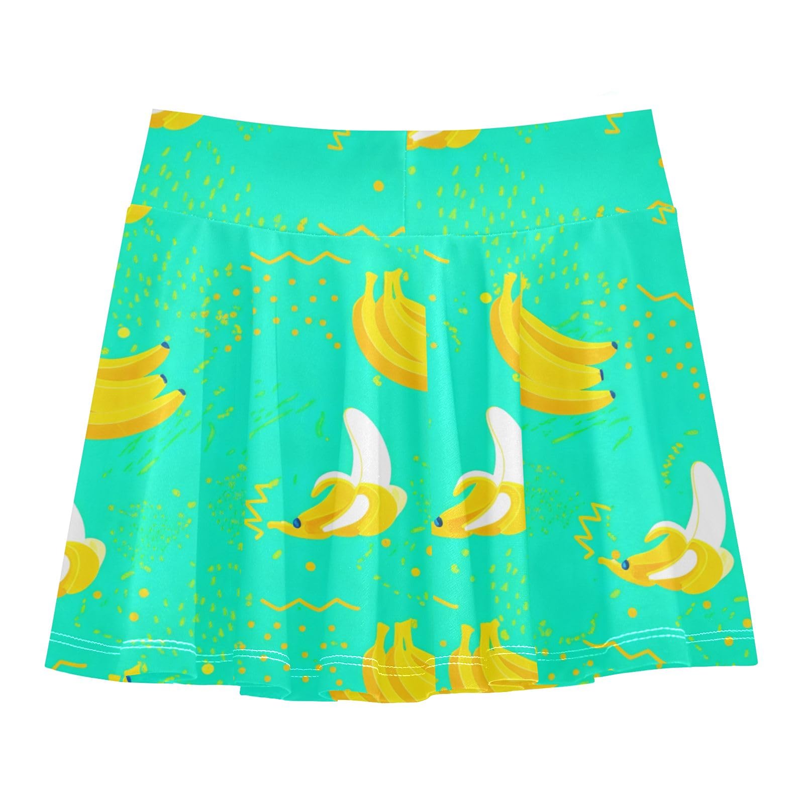 Tennis Skort Girls' Athletic Cheer Skirts with Shorts High Waisted Dance Workout Skirt Cute Yellow Bananas Turquoise Size 9-10