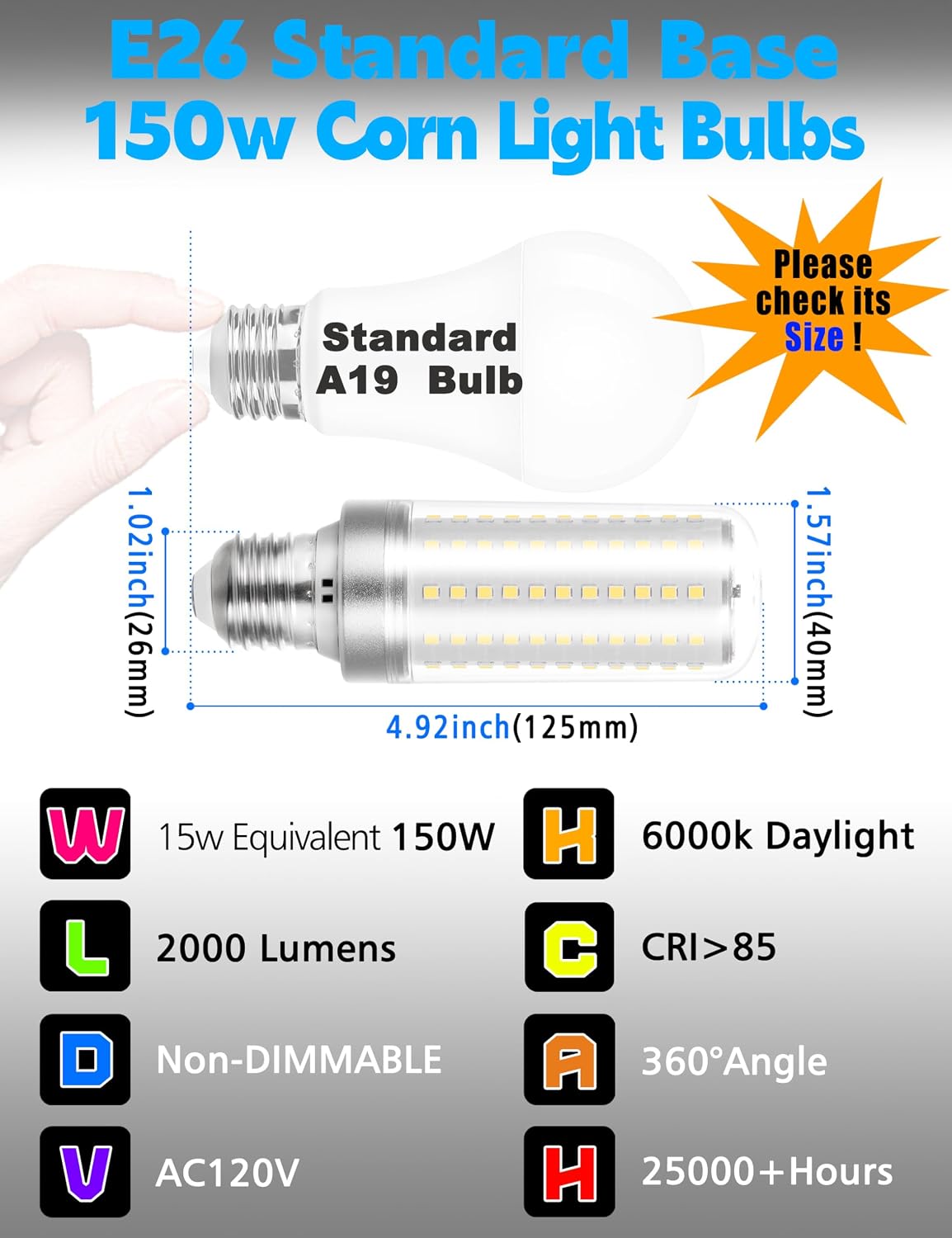 Big Size E26 Ceiling Fan LED Bulb, 150w Equivalent, 6000K Daylight White image 3