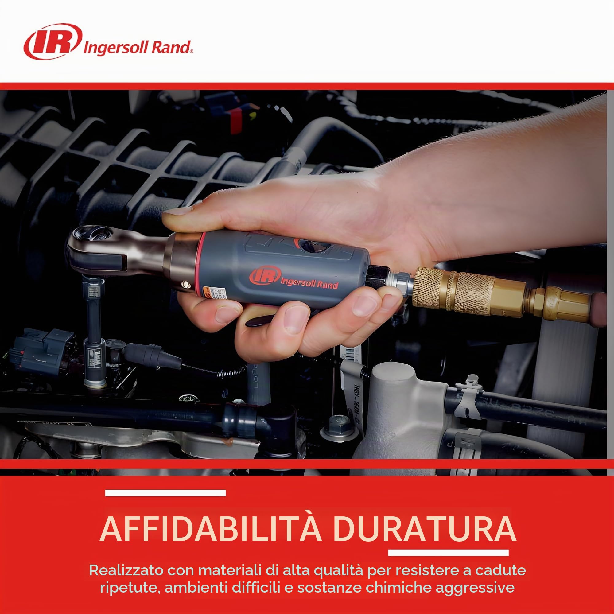 Ingersoll-Rand Mini Chiave a Cricchetto Pneumatica 1105MAX-D2, 1/4”, in Materiale Composito, 40,7 Nm di Coppia e 300 giri/min di Velocità Massima