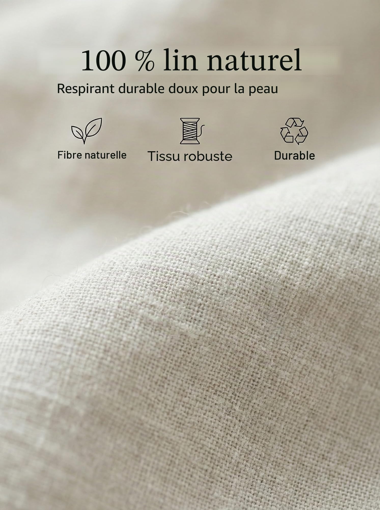 Drap de lit en lin sans élastique – 100% lin délavé à la pierre – Respirant – Sans taies d'oreiller – (Couleur naturelle, 240 x 260 cm)
