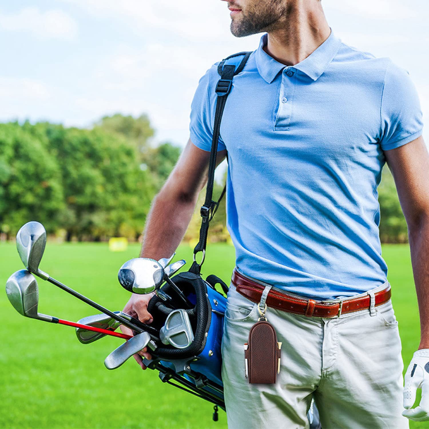 Golfballtasche aus genarbtem Echtleder, Vintage-Design, handgefertigt, ohne Logo, tragbar und hält bis zu 3 Bälle und 4 Tees, Golf-Zubehör, Geschenk für Mann und Frau