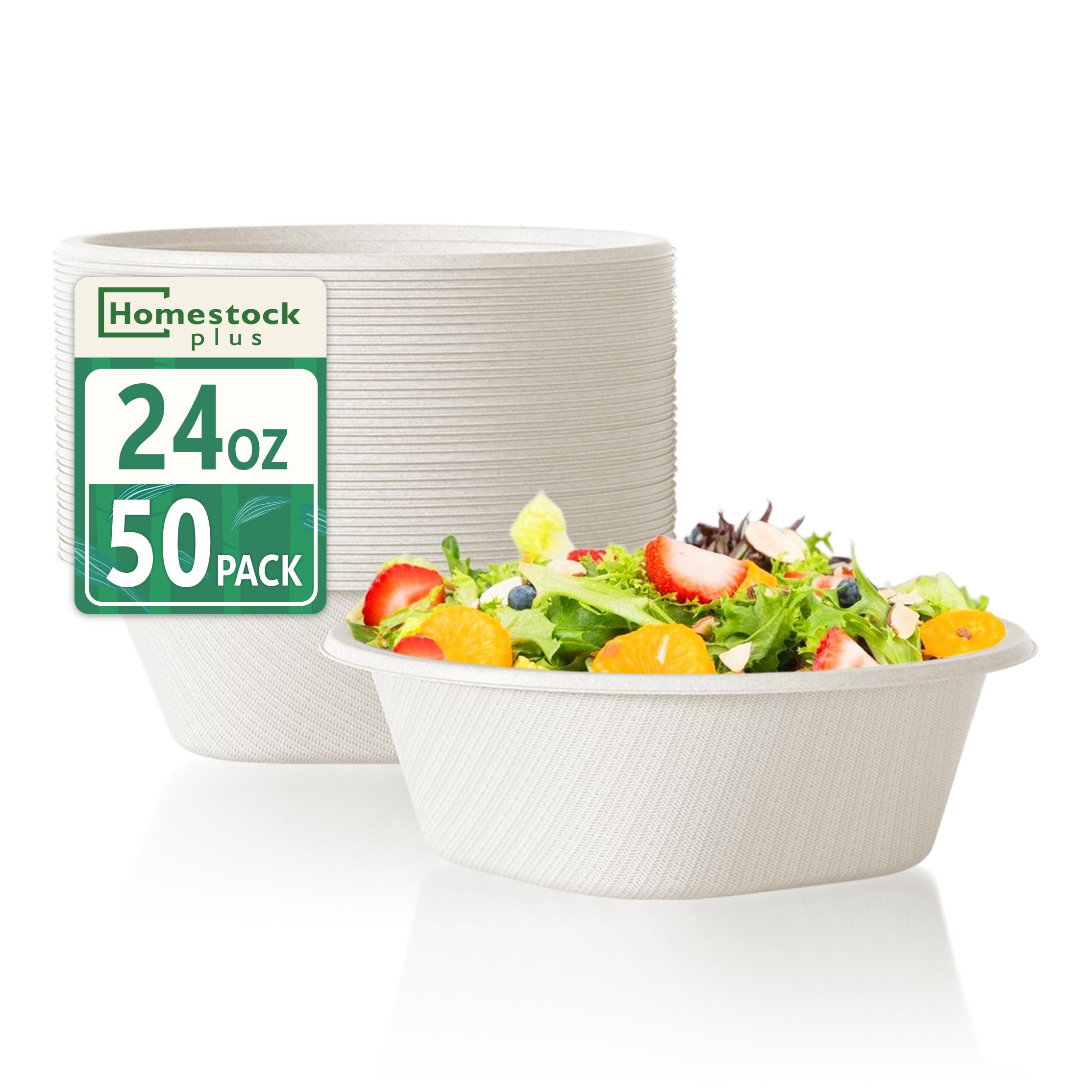 Homestockplus Disposable Bowls 24 Oz [50 Pack] - Compostable Bowls, Heavy Duty Paper Bowls Microwave Safe BPA-Free Eco Dinnerware for Kids Meals &