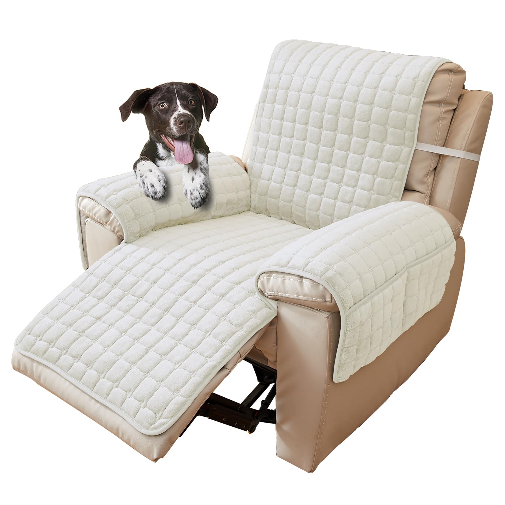 Copripoltrona 1 Posto Relax Reclinabile, Copri Poltrona con Braccioli Salvapoltrona Antiscivolo per Casa Con Bambini e Animali Domestici Cane(Bianco, 1 Posto(53 * 190cm))