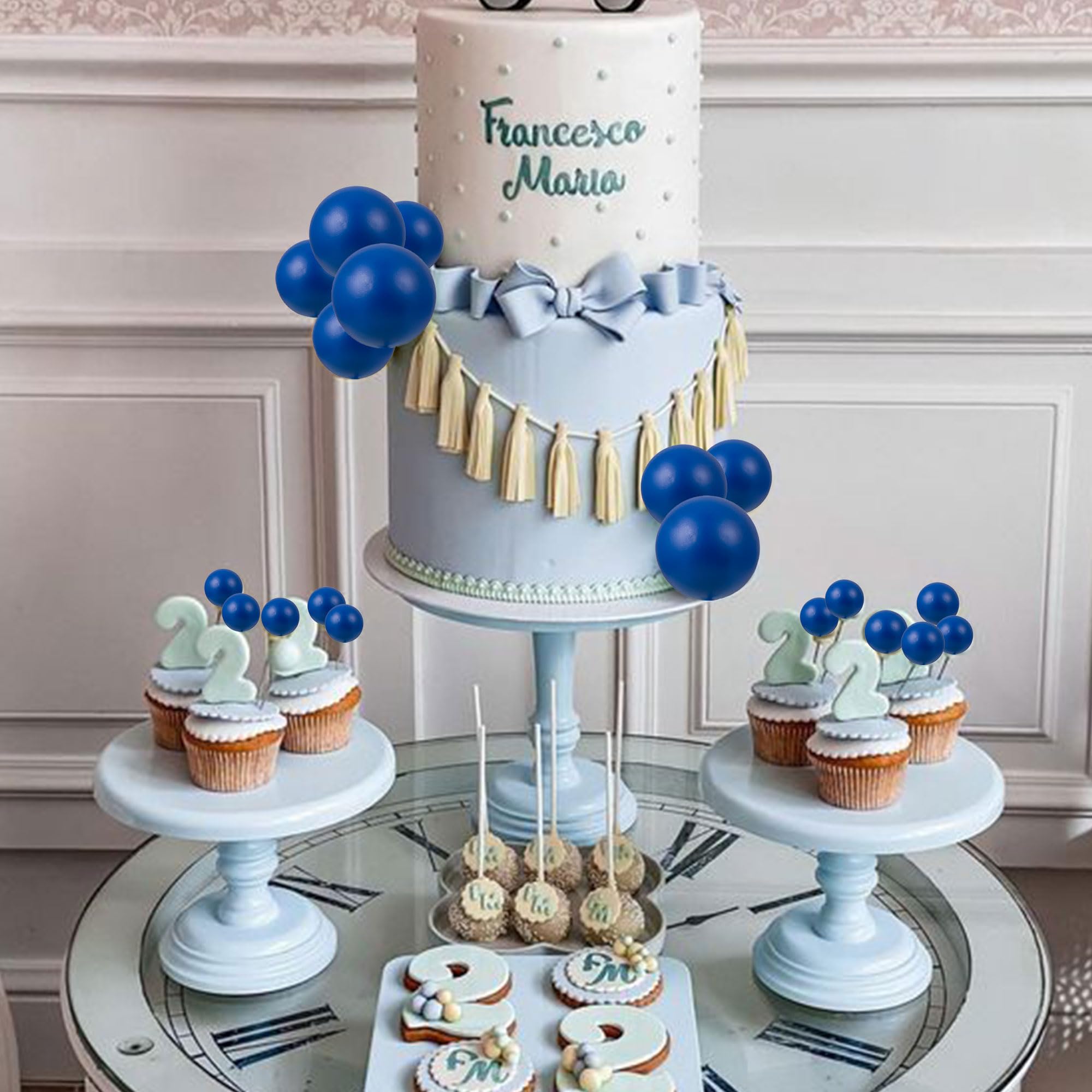 Gyufise 30 Palline Decorative Per Torta In Schiuma, Colori Grigio Scuro, Oro E Bianco, Misure 2.5-5 Cm, Per Matrimoni E Compleanni
