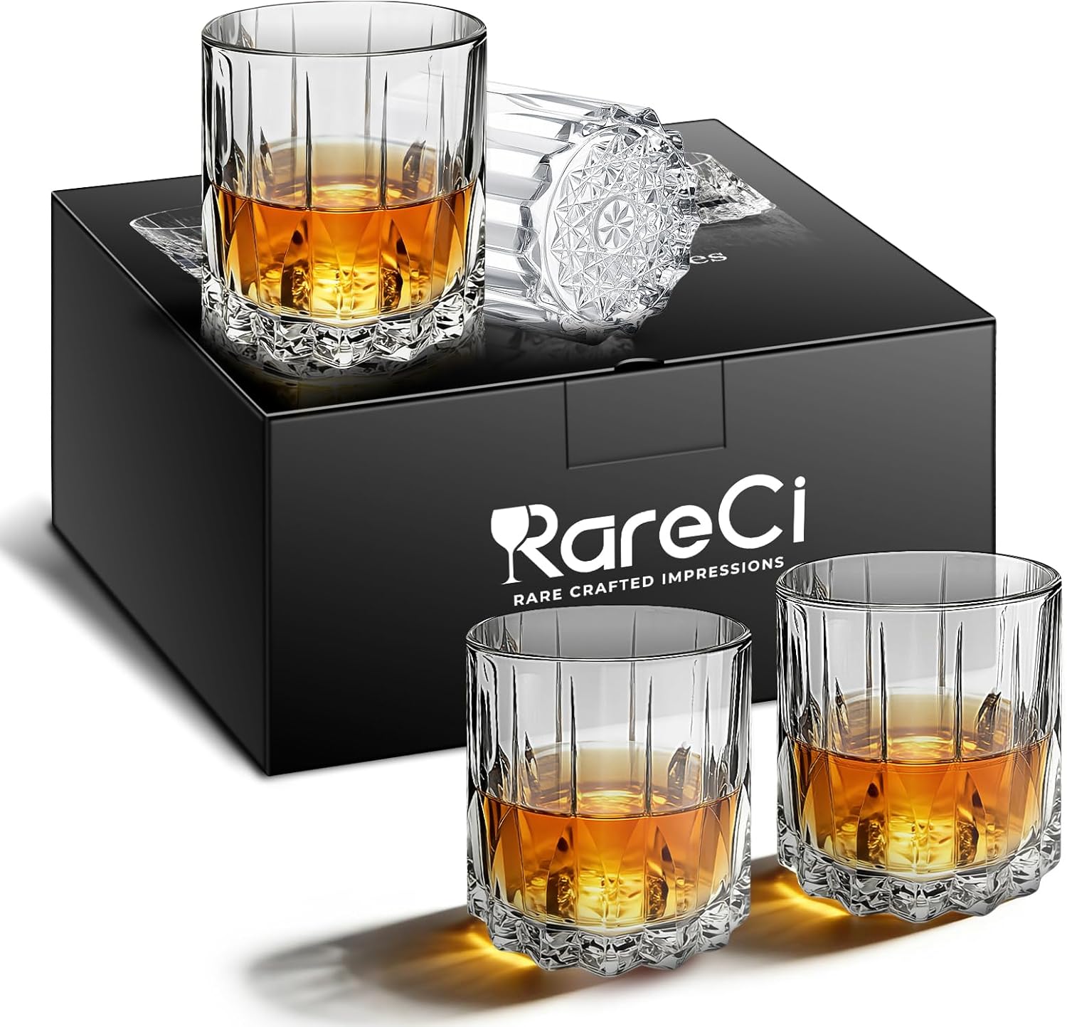 Whiskey Glasses Set of 4, 10 Oz Crystal Bourbon Glasses, Old Fashioned Cocktail Glass in Gift Box, Rocks Tumbler for Scotch, Cognac, Barware for Men