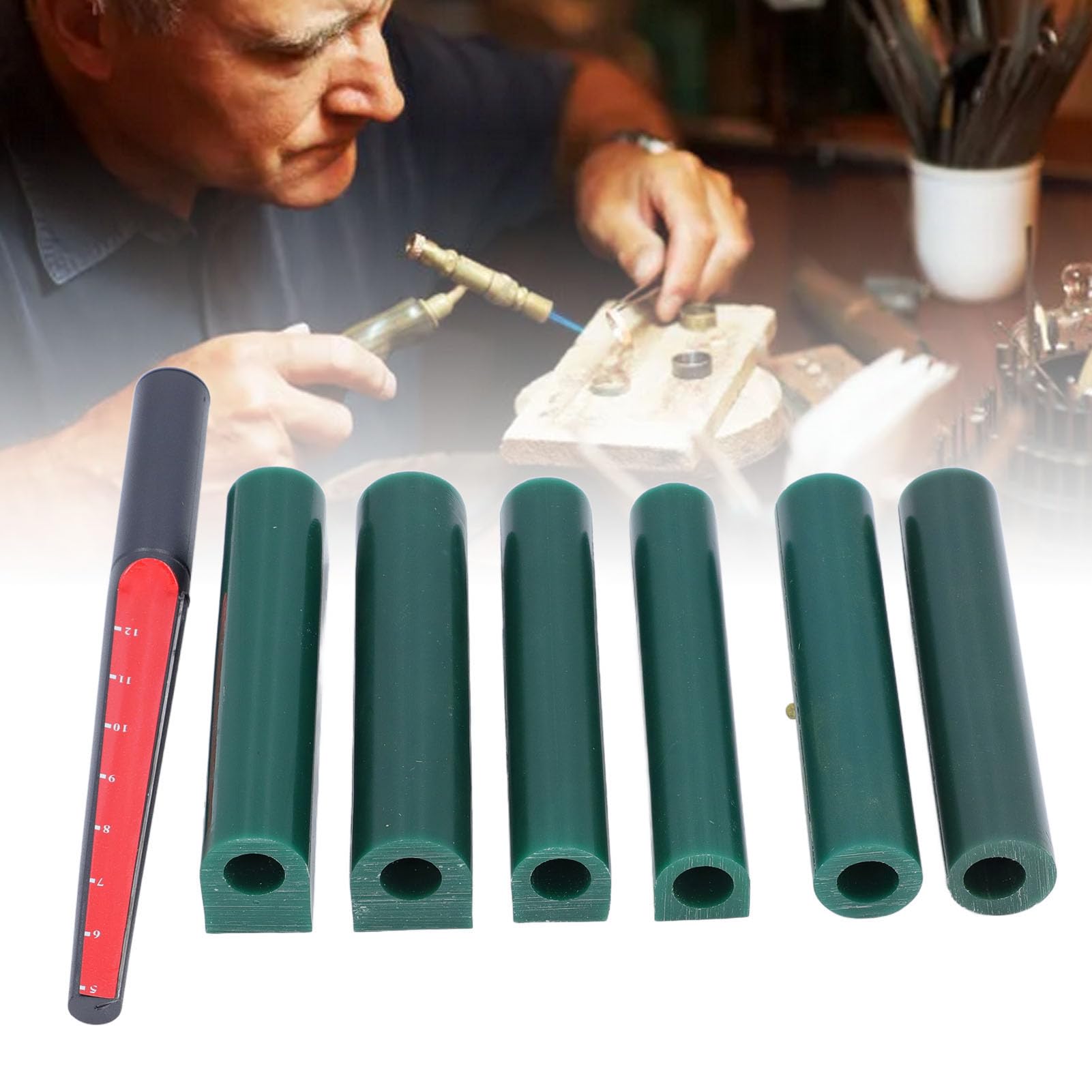 Tubi di Cera per Intaglio di 6 Dimensioni con 1 Righello Taglierino, Taglierino per Fusione di Anelli di Gioielli, Kit di Strumenti per Cera da Modellare con T150, T1062, T200