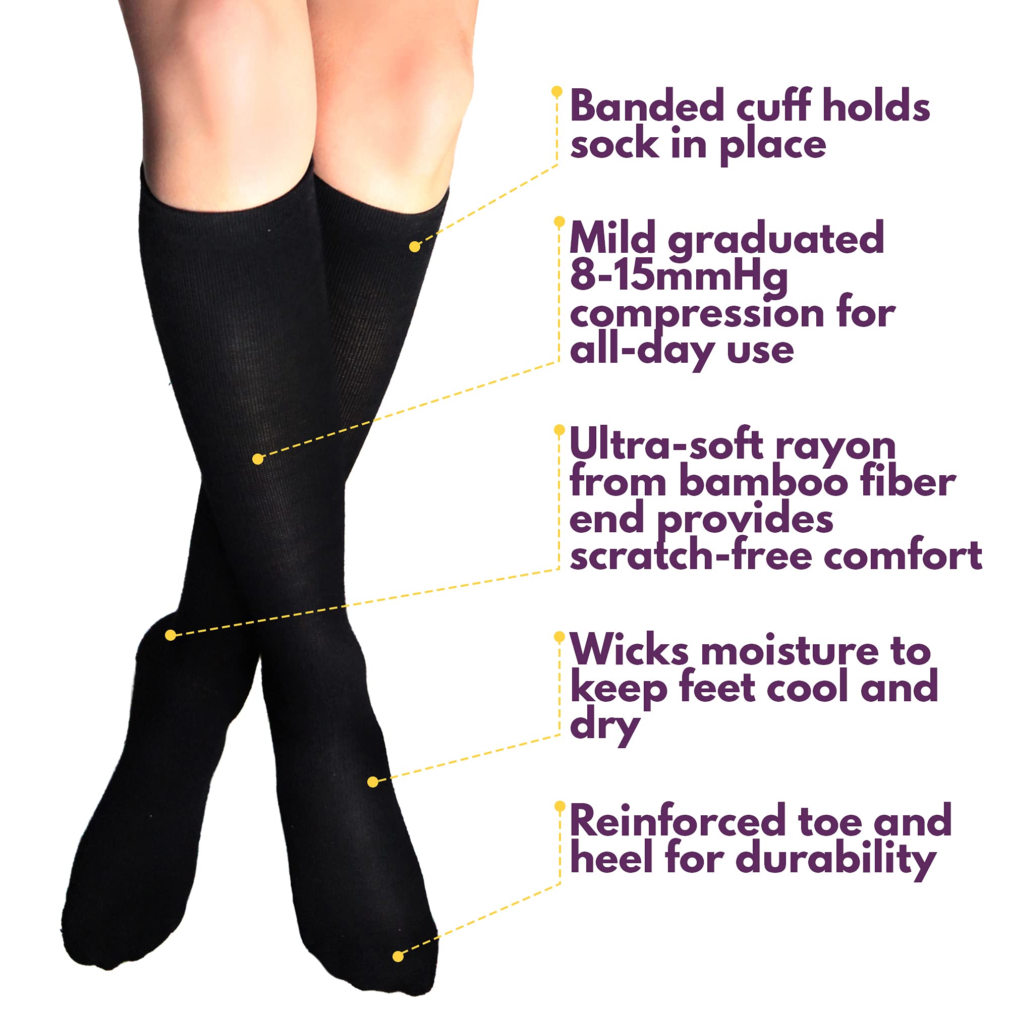 Cabeau Compression Socks - Travel/Home, Help Swelling/Blood Flow, Black, Large