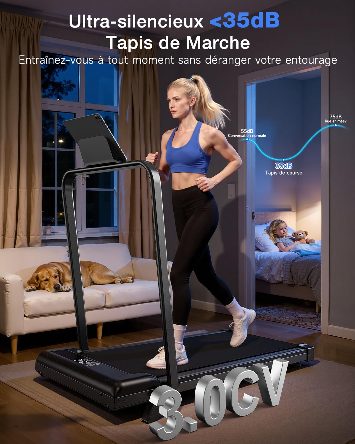 Tapis Roulant Elettrico 4 in 1 Pieghevole con Inclinazione 8% – 3.0CV Motore Silenzioso, 10 km/h, Sistema di Ammortizzazione, Schermo LED, Salvaspazio per Casa e Ufficio