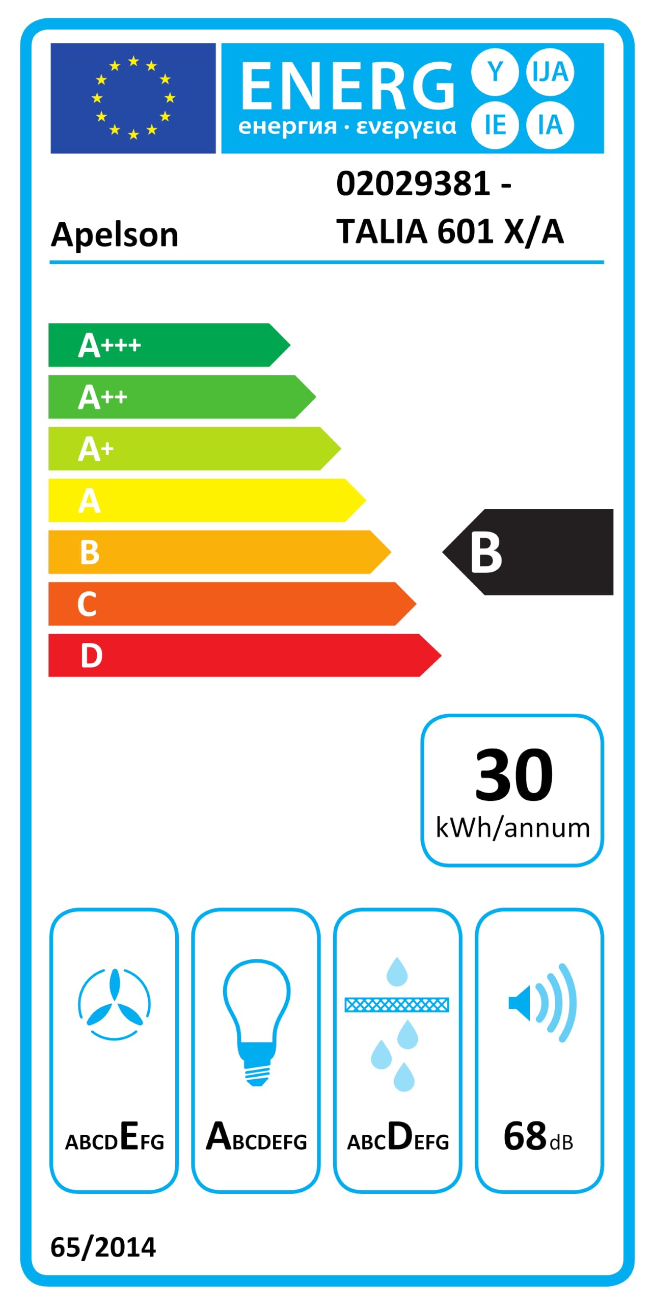 Apelson Okap kuchenny TALIA 601 X/A 3-poziomowy wyciąg sterowanie mechaniczne pojemność 301 m3/h Cichy 60 dB LED Łatwa instalacja Kolor szary stal nierdzewna
