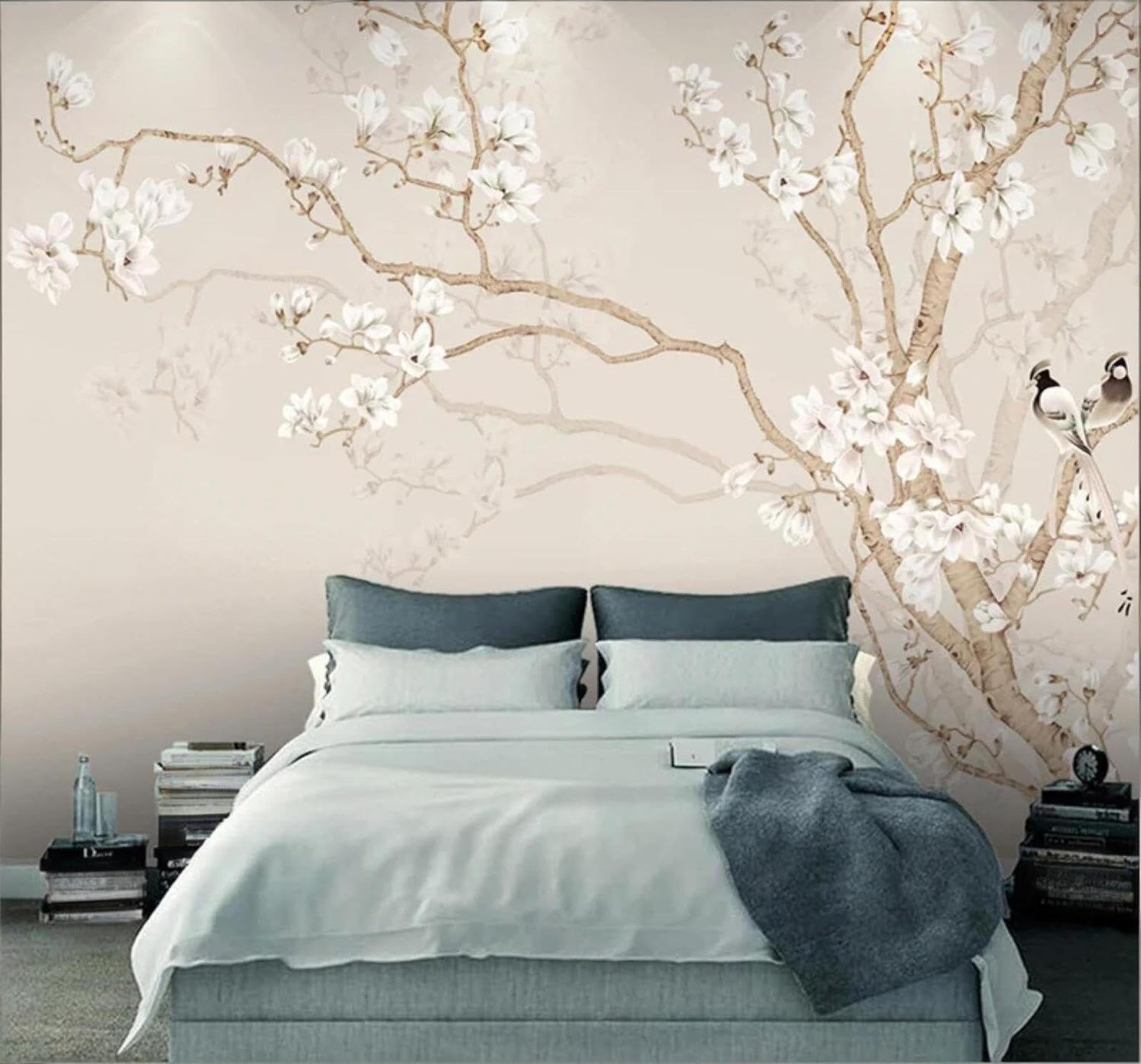 XLMING Hand Drawn Vintage Simple Magnolia Flower Pattern 3D Wallpaper Premium Textured Silk Study Dining Living Room Bedroom Sofa TV Wall Easy Install-430cm×300cm